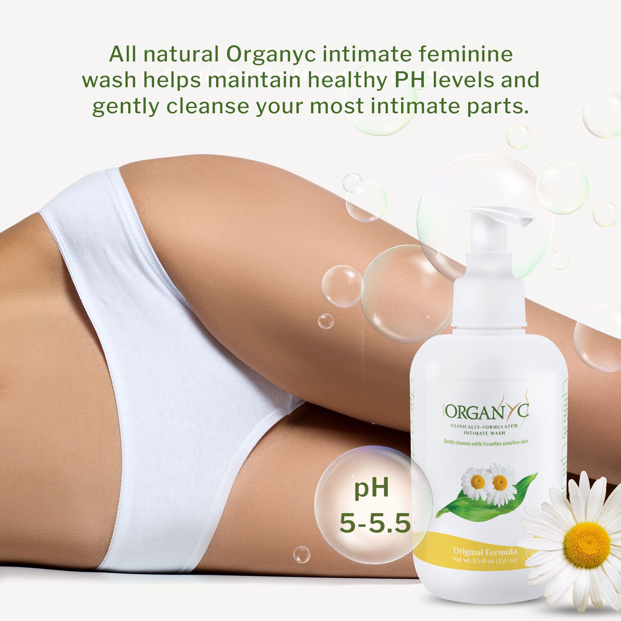 Organyc Feminine Intimate Wash for Sensitive Skin with Chamomile, Free from Chlorine, Parabens, SLS/SLES, and Synthetic Perfumes