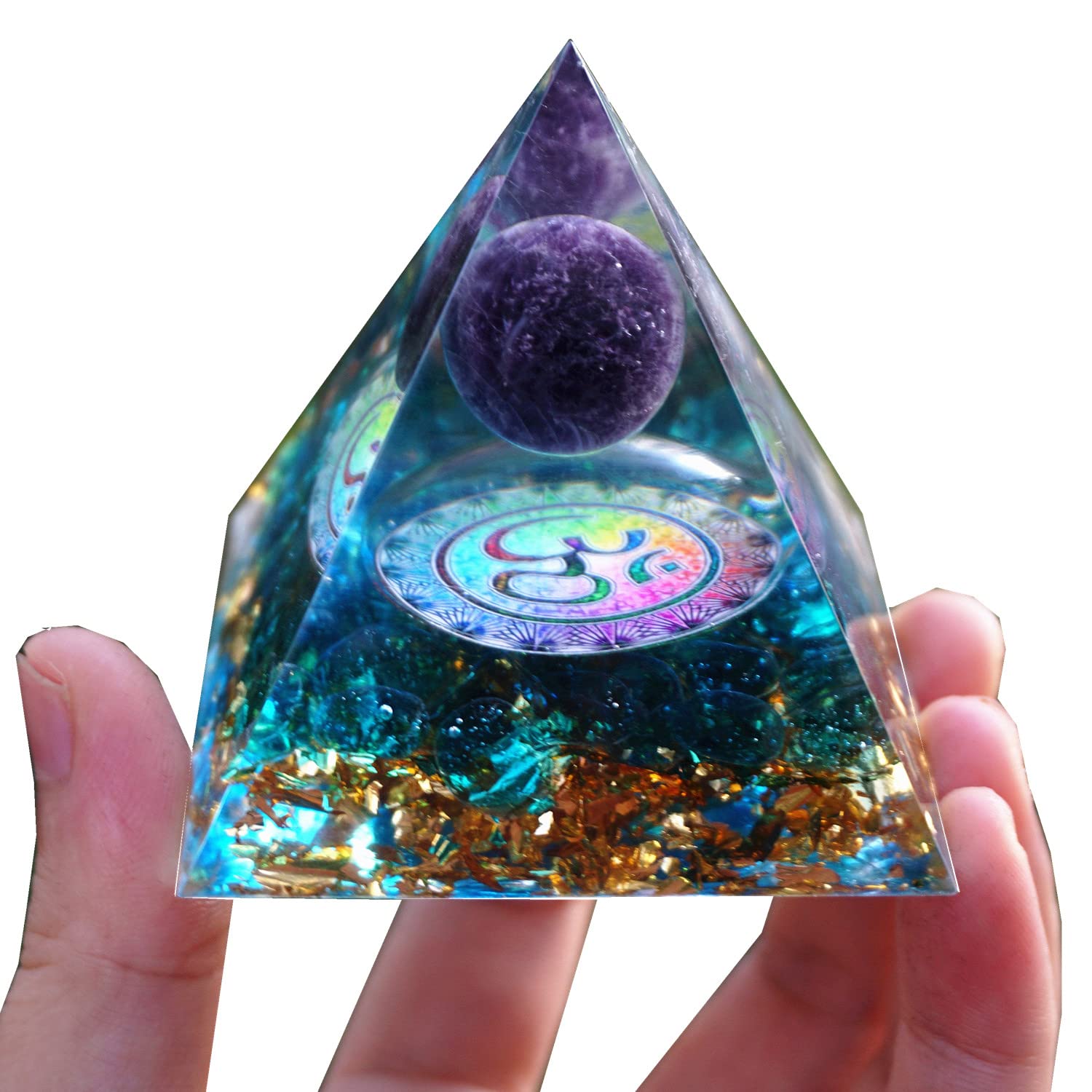 Besorgone Orgonite Pyramid for Positive Energy Amethyst Sphere Chakra Orgone with Blue Quartz Crystal Healing Stones Attract Wea