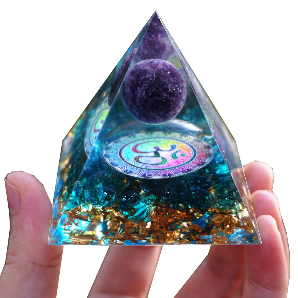 Besorgone Orgonite Pyramid for Positive Energy Amethyst Sphere Chakra Orgone with Blue Quartz Crystal Healing Stones Attract Wea