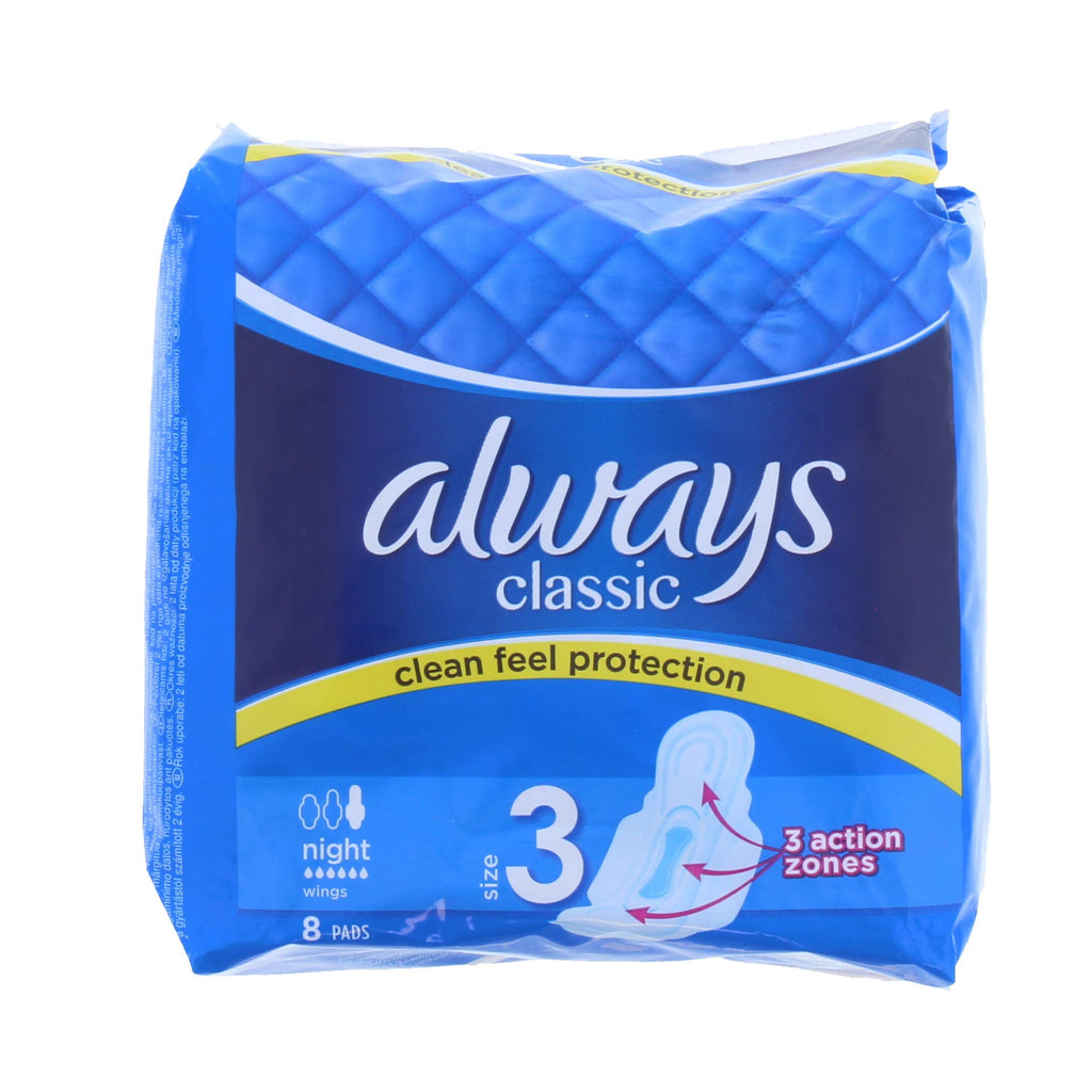 Always Classic 8 Nighttime Pads, Size 3 (Pack of 2)