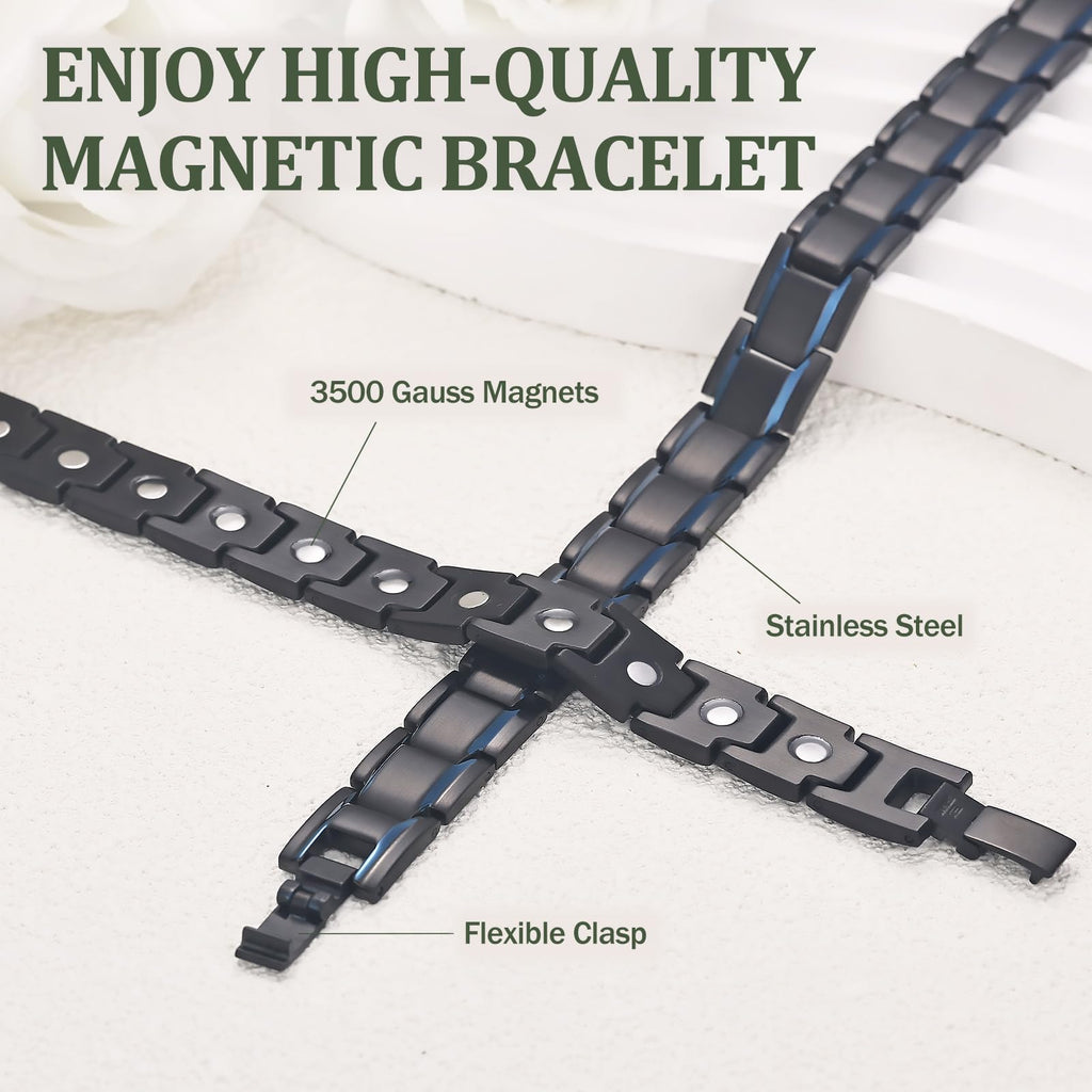 MagEnergy Men's Magnetic Bracelets,Titanium Steel Magnetic Wristband with 3500 Gauss magnets 8.5'' Adjustable with Jewelry Gift
