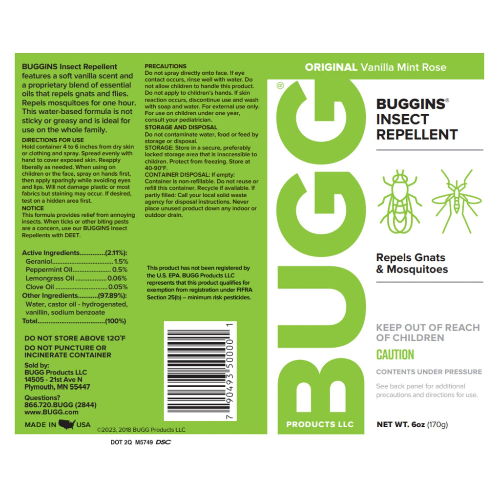 BUGGINS Original - Insect Repellent - Mosquitoes & Gnats, DEET Free, Non-Greasy - 6 oz Continuous Spray Can