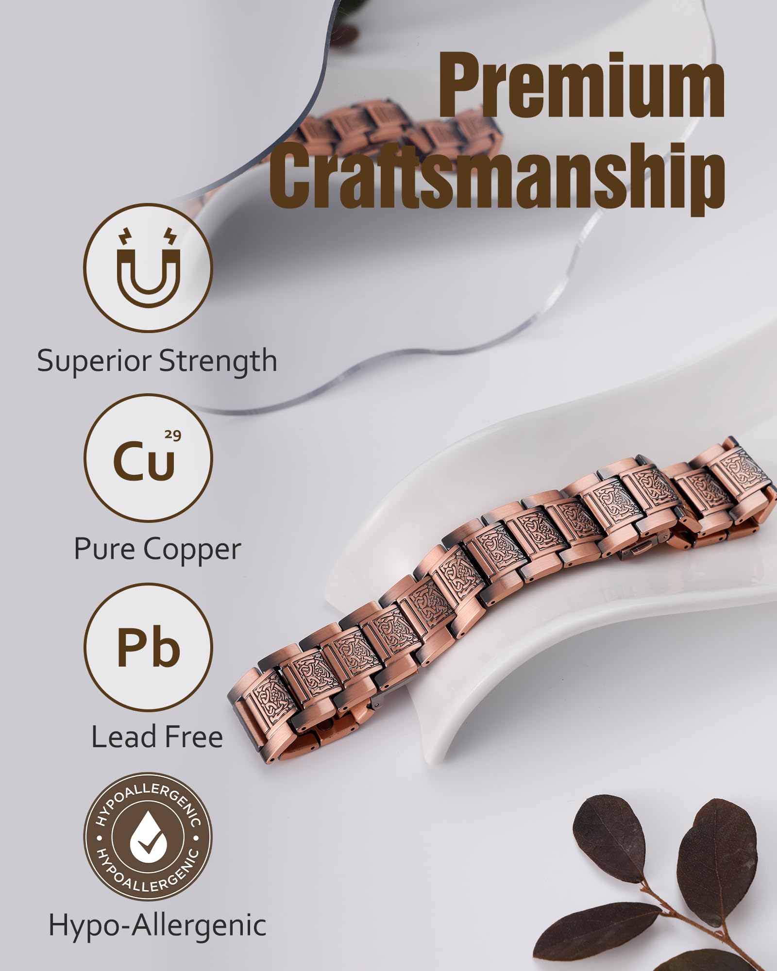 Jecanori 3X Strength Copper Magnetic Bracelet for Men,Pure Copper Bracelet Included Sizing Tool, Ideal Gift