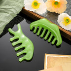 Geiserailie 2 Pieces Jade Combs Massage Stone Hair Gua Sha Scraping Scalp Comb Facial Massage Tool Multifunctional Handheld Head