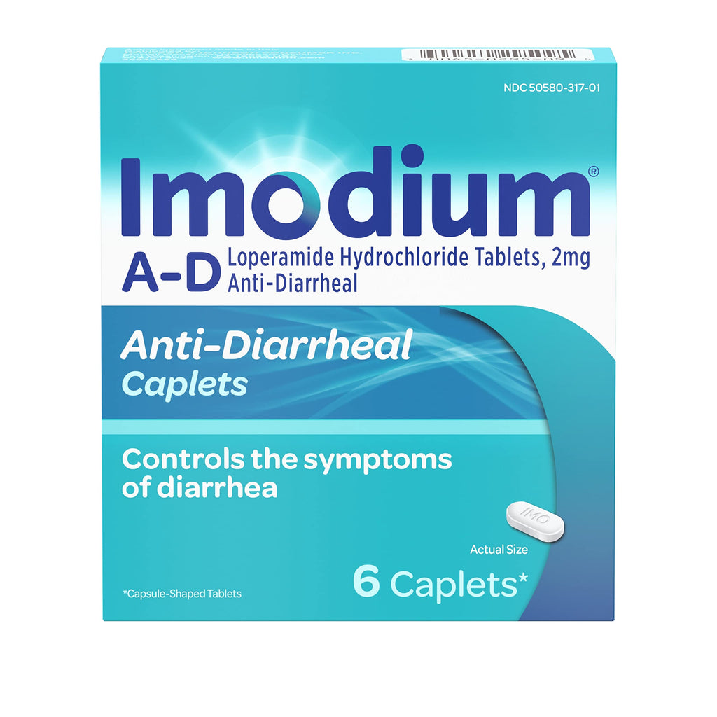 Imodium AD Diarrhea Relief Caplets -Loperamide Hydrochloride Anti-Diarrheal Medicine (294314), Blue, 6 Count