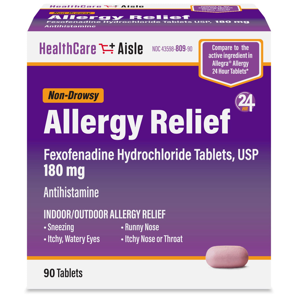 HealthCareAisle Allergy Relief - Fexofenadine Hydrochloride Tablets USP, 180 mg - 90 Tablets - Allergy Medication, Non-Drowsy 24
