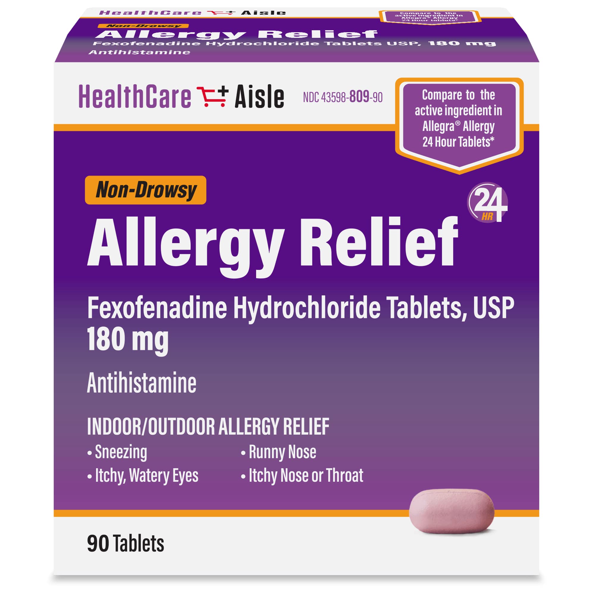 HealthCareAisle Allergy Relief - Fexofenadine Hydrochloride Tablets USP, 180 mg - 90 Tablets - Allergy Medication, Non-Drowsy 24