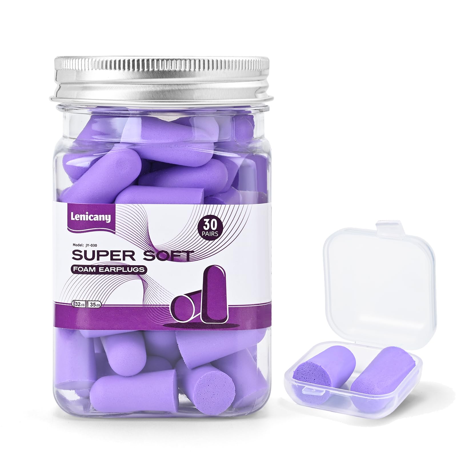 Lenicany 30Pair Soft Foam EarPlugs, 32dB Disposable Sound Blocking Noise Cancelling Ear Plugs for Concerts Loud Music/Shooting G