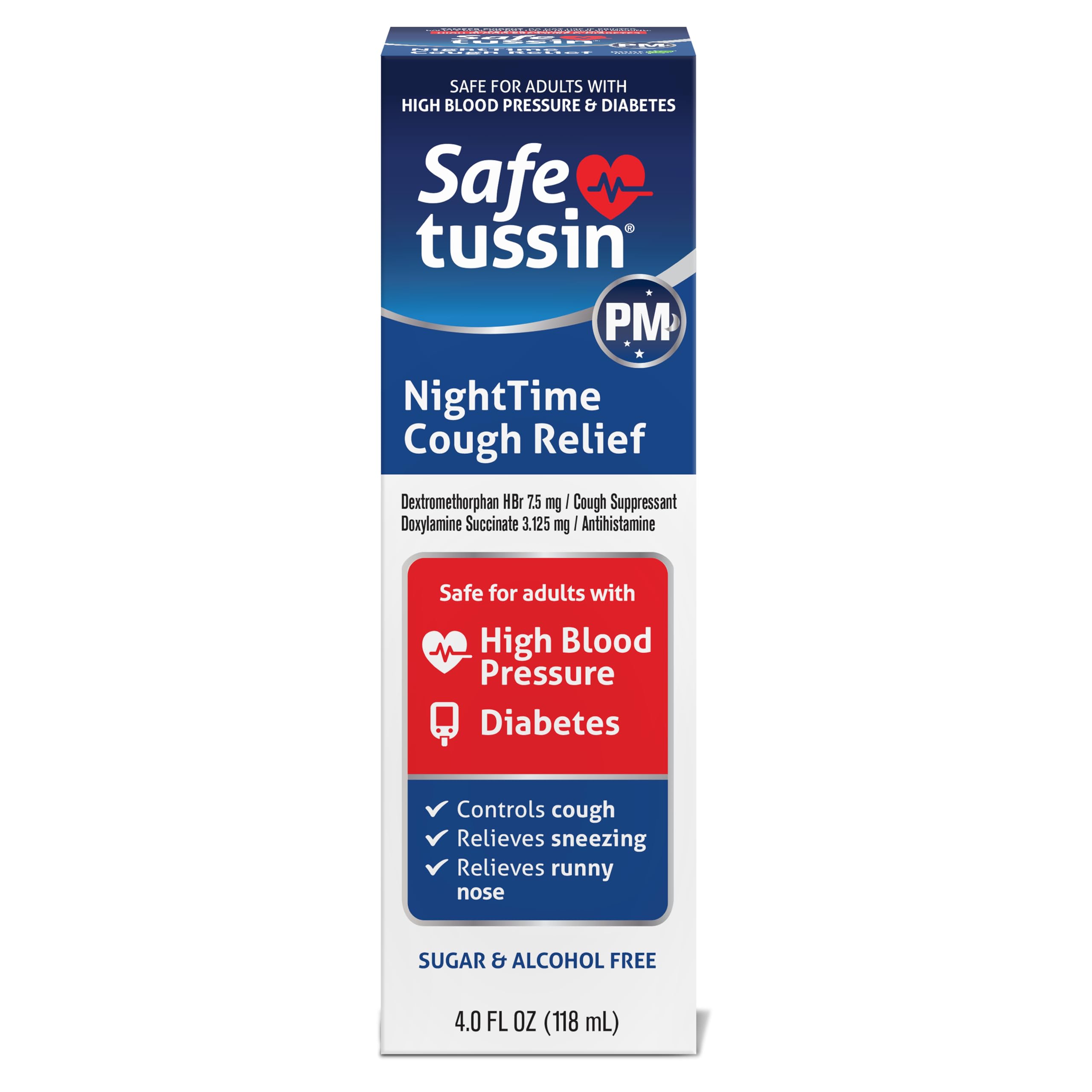 Safetussin PM Night Time Cough Relief Syrup, 4 Ounce Bottle