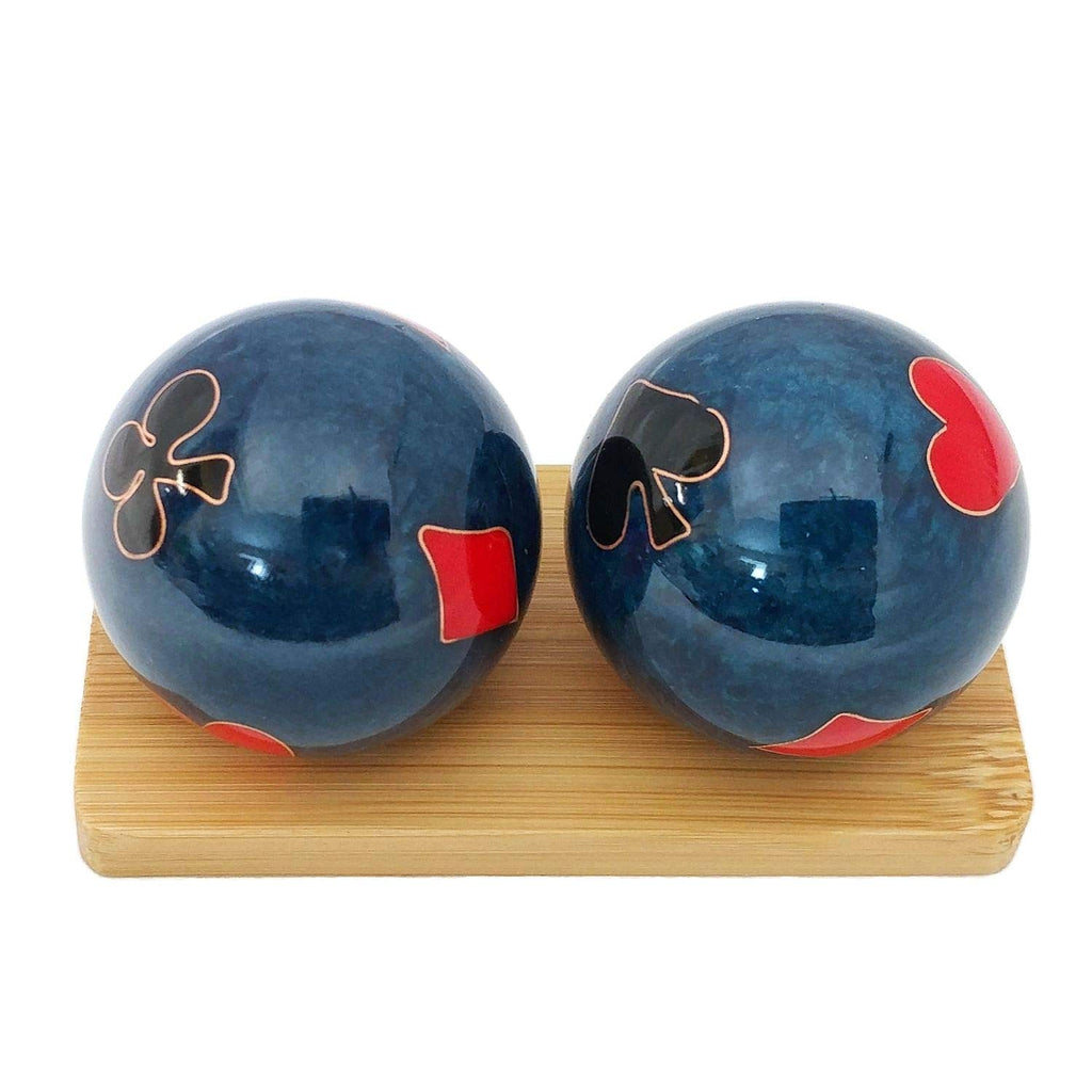 Top Chi Poker Baoding Balls with Bamboo Stand. Chiming Chinese Health Balls for Hand Therapy, Exercise, and Stress Relief (Large