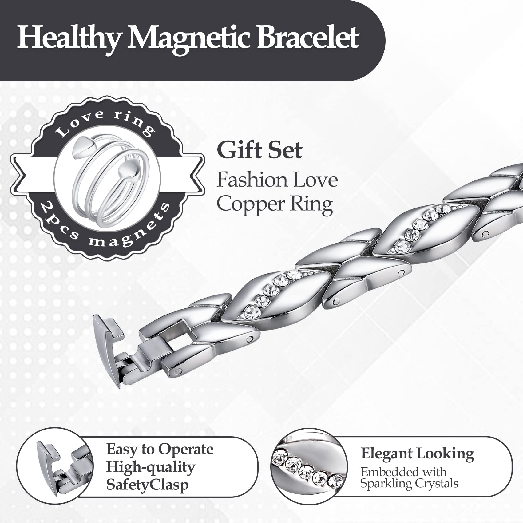 Jecanori Pure Copper Bracelets for Women,Ultra Magnetic Bracelets for Women with 3500 Gauss Magnets,Crystal Valentine's Day Jewe