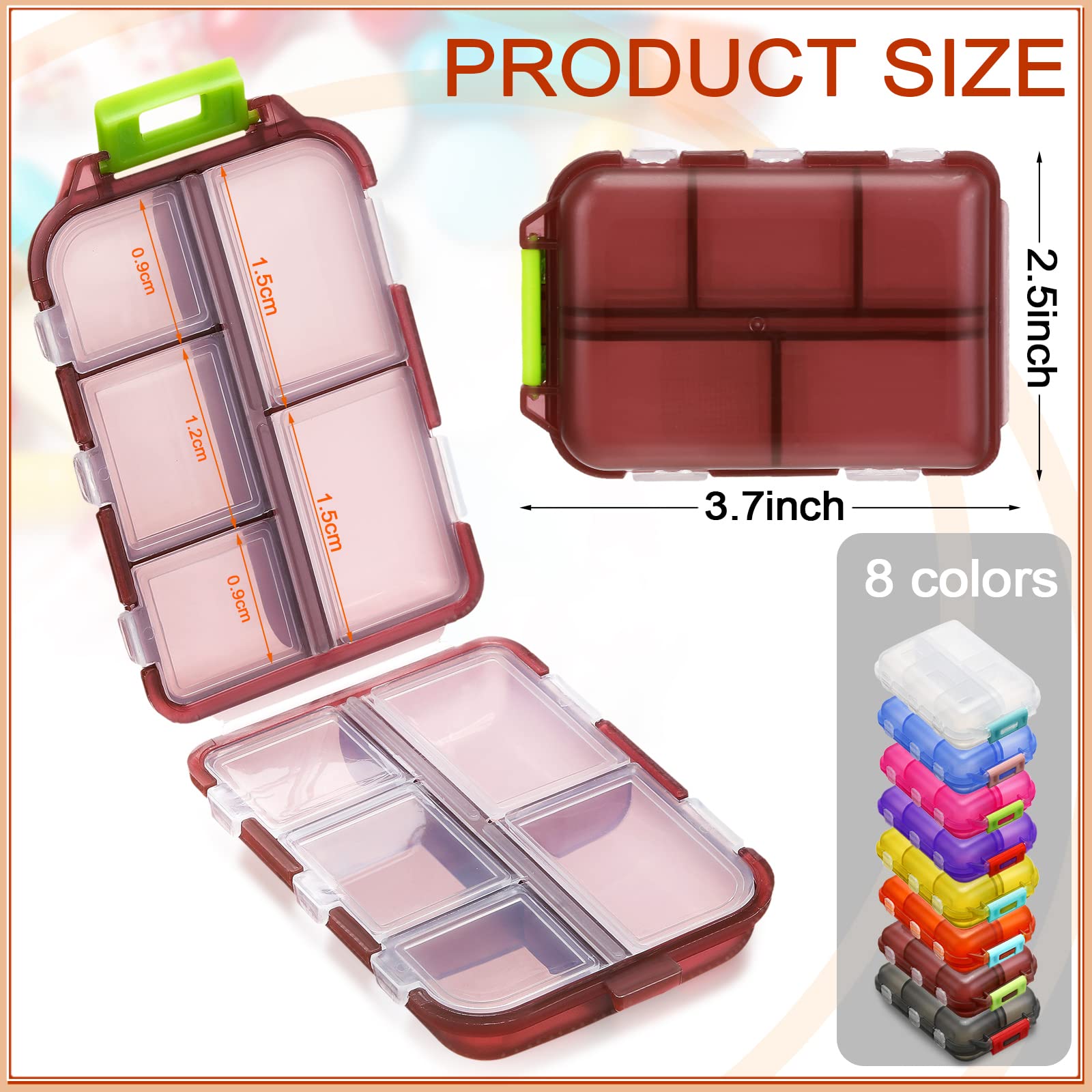 Meekoo 8 Pcs Travel Pill Organizer Pocket Portable Pill Case Daily Container Small Container Medicine Travel with 10 Compartment