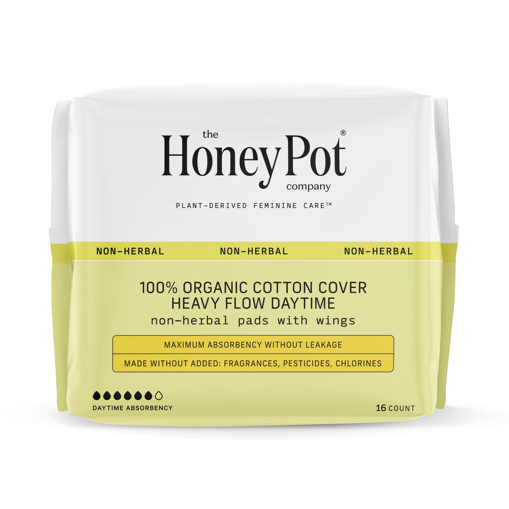 The Honey Pot Company - Pads for Women - Non-Herbal Heavy Flow Daytime Pads w/Wings - Organic Cotton Cover & Ultra-Absorbent Cor