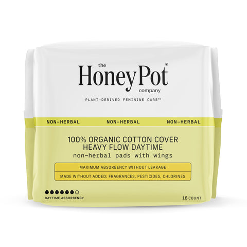 The Honey Pot Company - Pads for Women - Non-Herbal Heavy Flow Daytime Pads w/Wings - Organic Cotton Cover & Ultra-Absorbent Cor