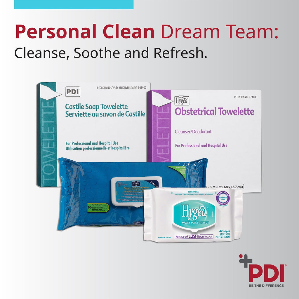 PDI Healthcare D41900 Castile Soap Wipe with Coconut Oil, Premoistened Facial Cleansing Towelette for Travel, 5 in x 7.7 in Size