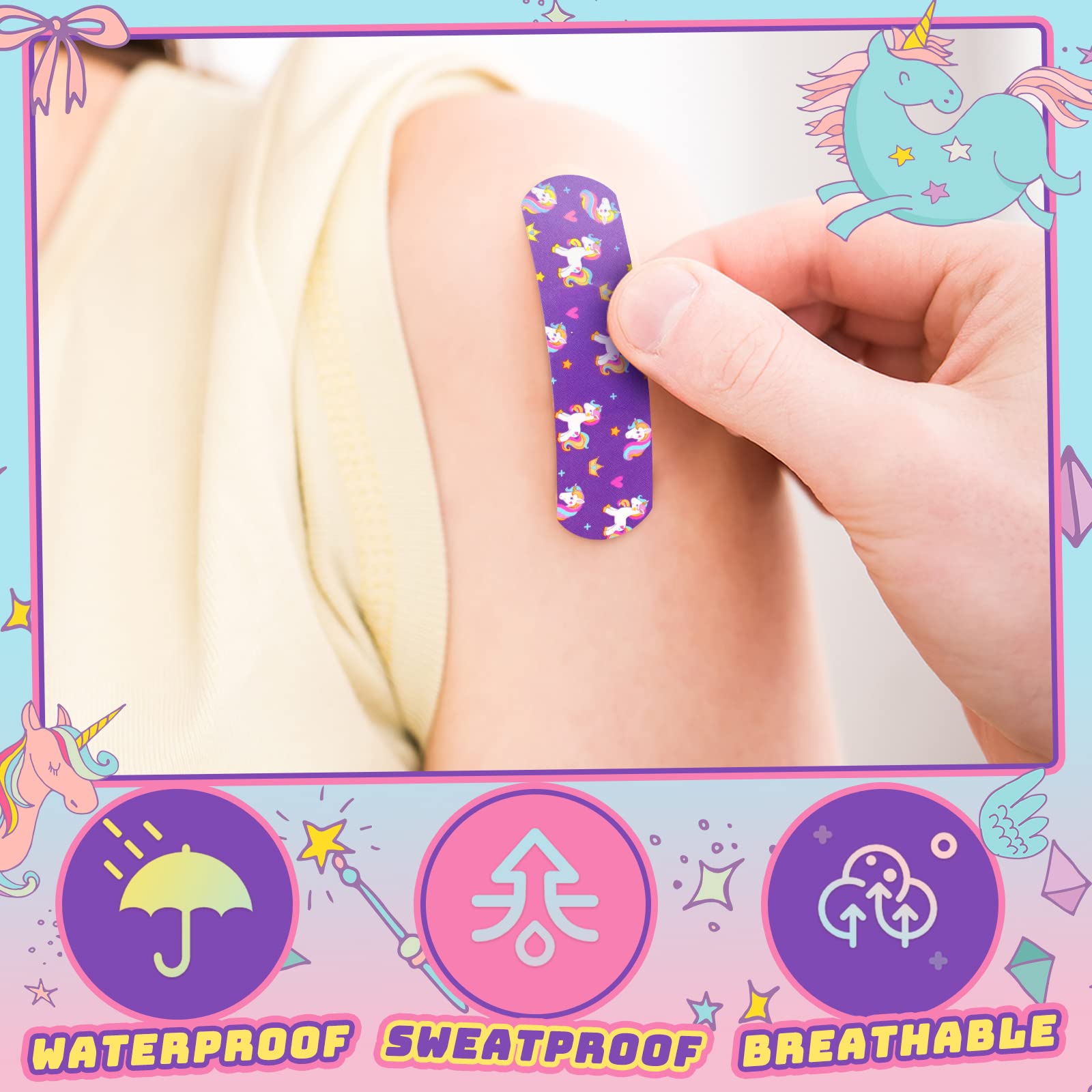 Tondiamo 400 Pieces 5 Styles Cartoon Bandages for Kids Flexible Adhesive Colorful Strips Waterproof Cute Bandages for Girls Repa