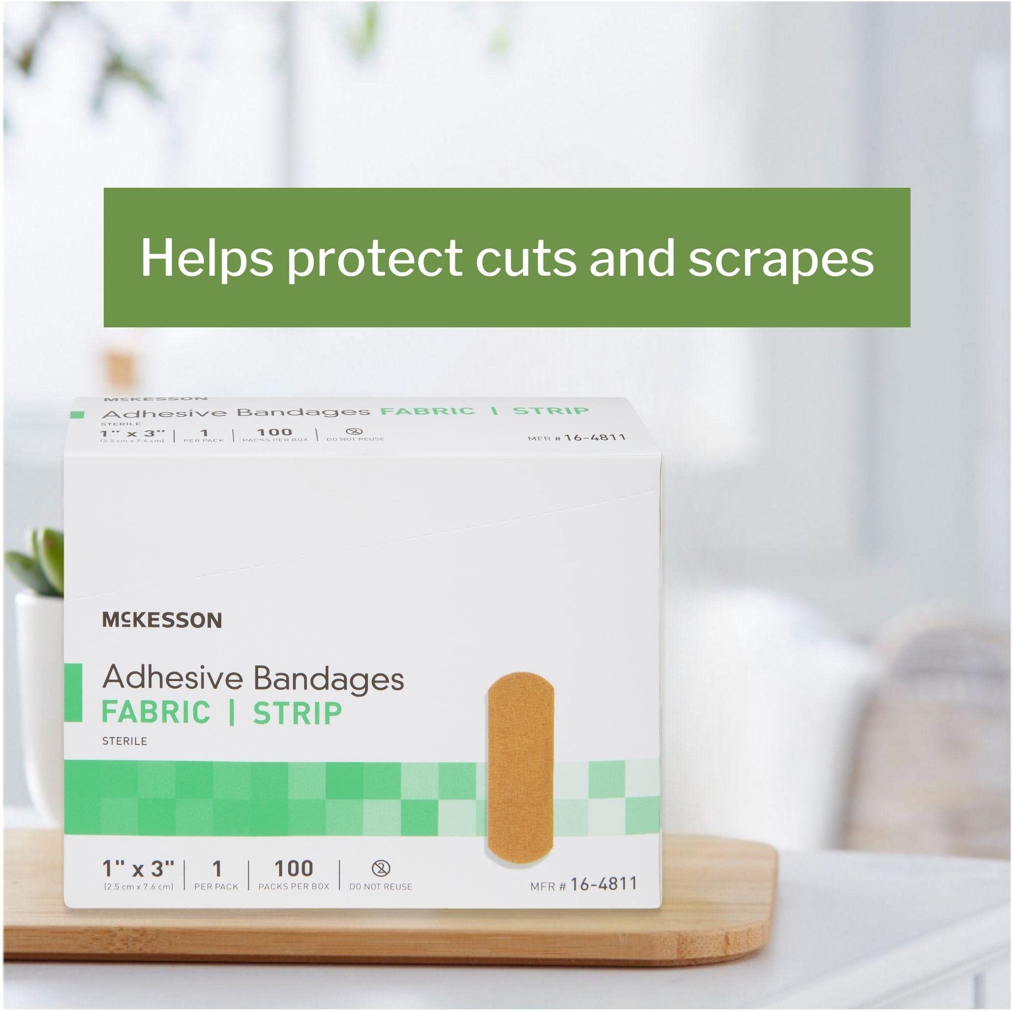 McKesson Adhesive Bandages, Sterile, Fabric Strip, 1 in x 3 in, 100 Count, 4 Packs, 400 Total