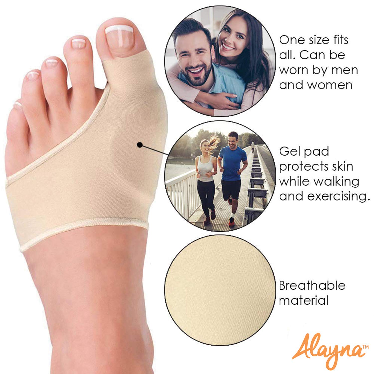 Alayna Bunion Corrector and Bunion Relief Sleeve Gel Pad Cushion Splint Orthopedic Bunion Protector for Men and Women, Hallux Va