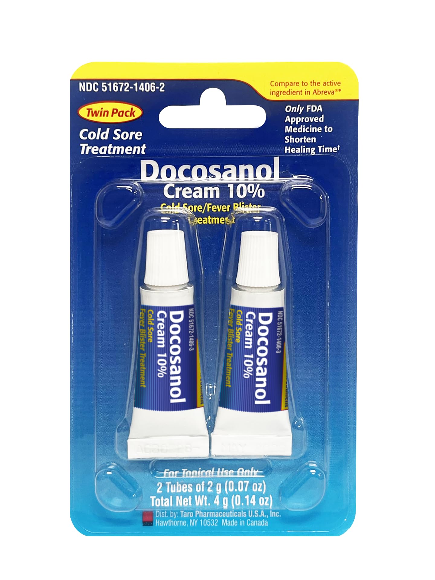 TARO Cold Sore/Fever Blister Treatment - Docosanol 10% Cream (0.07 oz - 2 Tube)