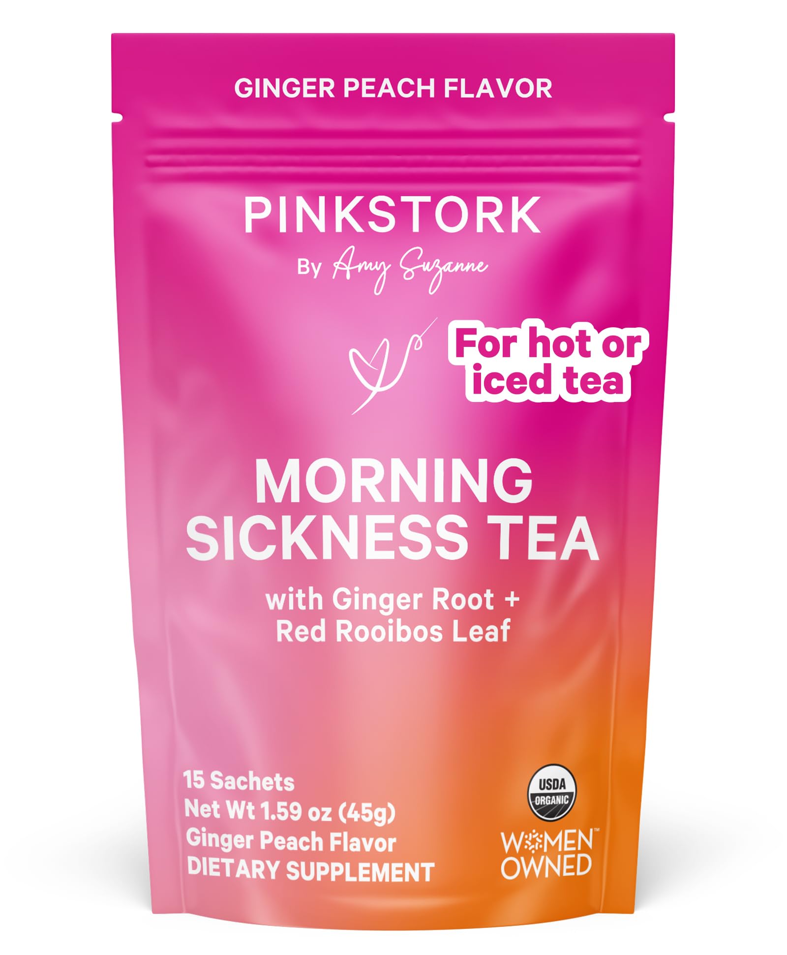 Pink Stork Organic Morning Sickness Pregnancy Tea - Hot or Iced Tea - Prenatal Heartburn, Indigestion, and Constipation Support 