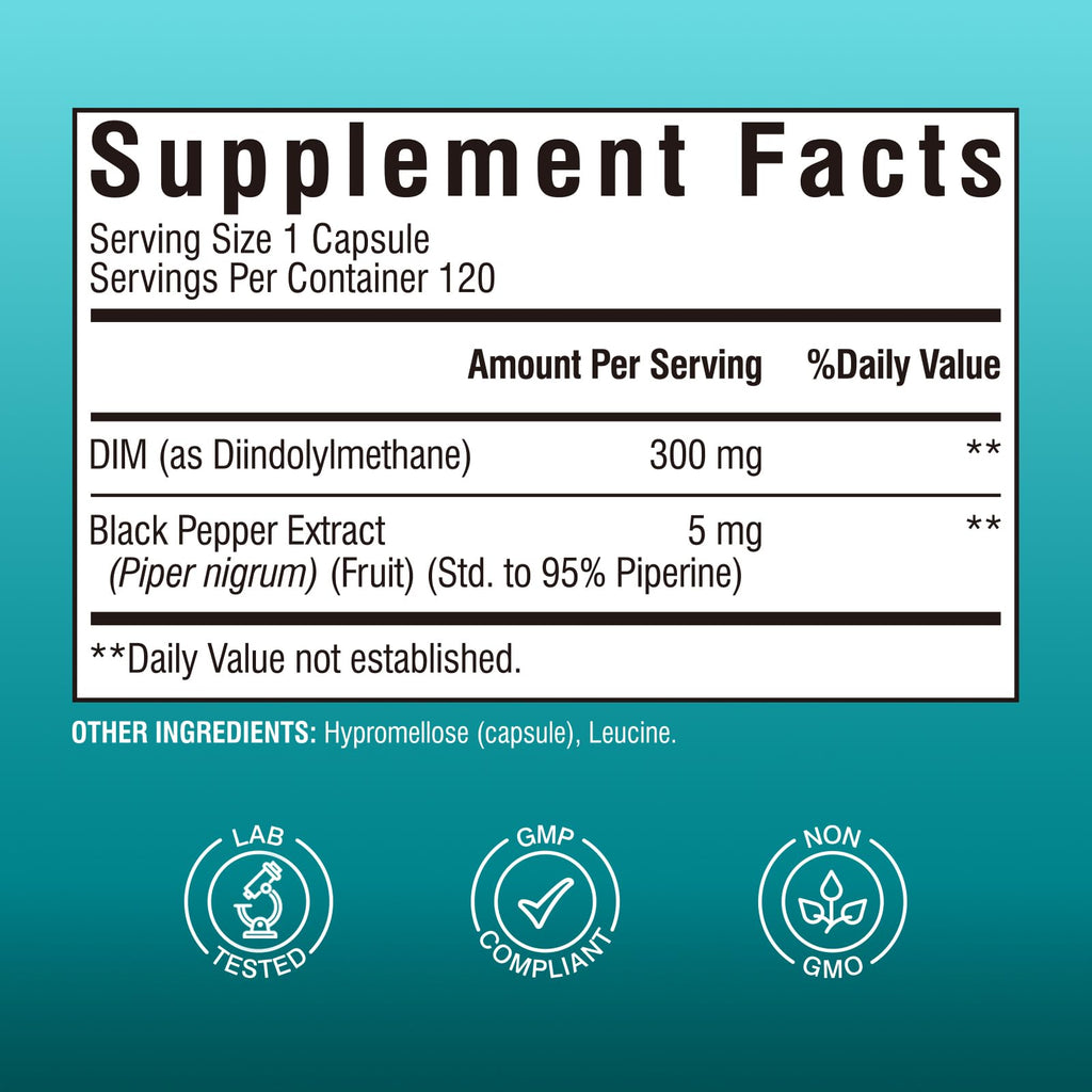 Vitalibre DIM Supplement for Women & Men, Estrogen Metabolism, Hormone Balance & Menopause Support, DIM 300 mg with Black Pepper