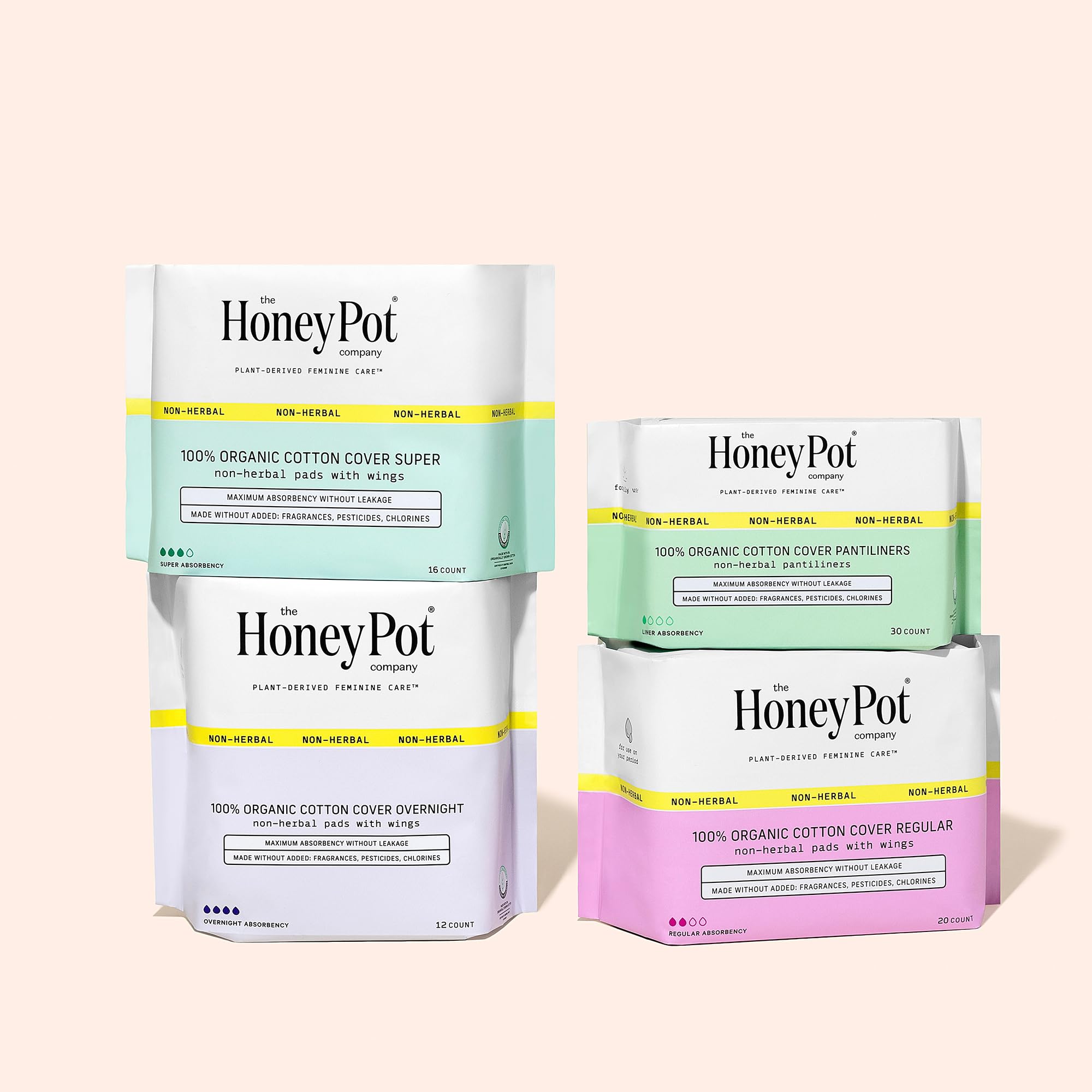 The Honey Pot Company - 48ct - Pads for Women - Non-Herbal Overnight Pads w/Wings - Organic Cotton Cover, & Ultra-Absorbent Pulp
