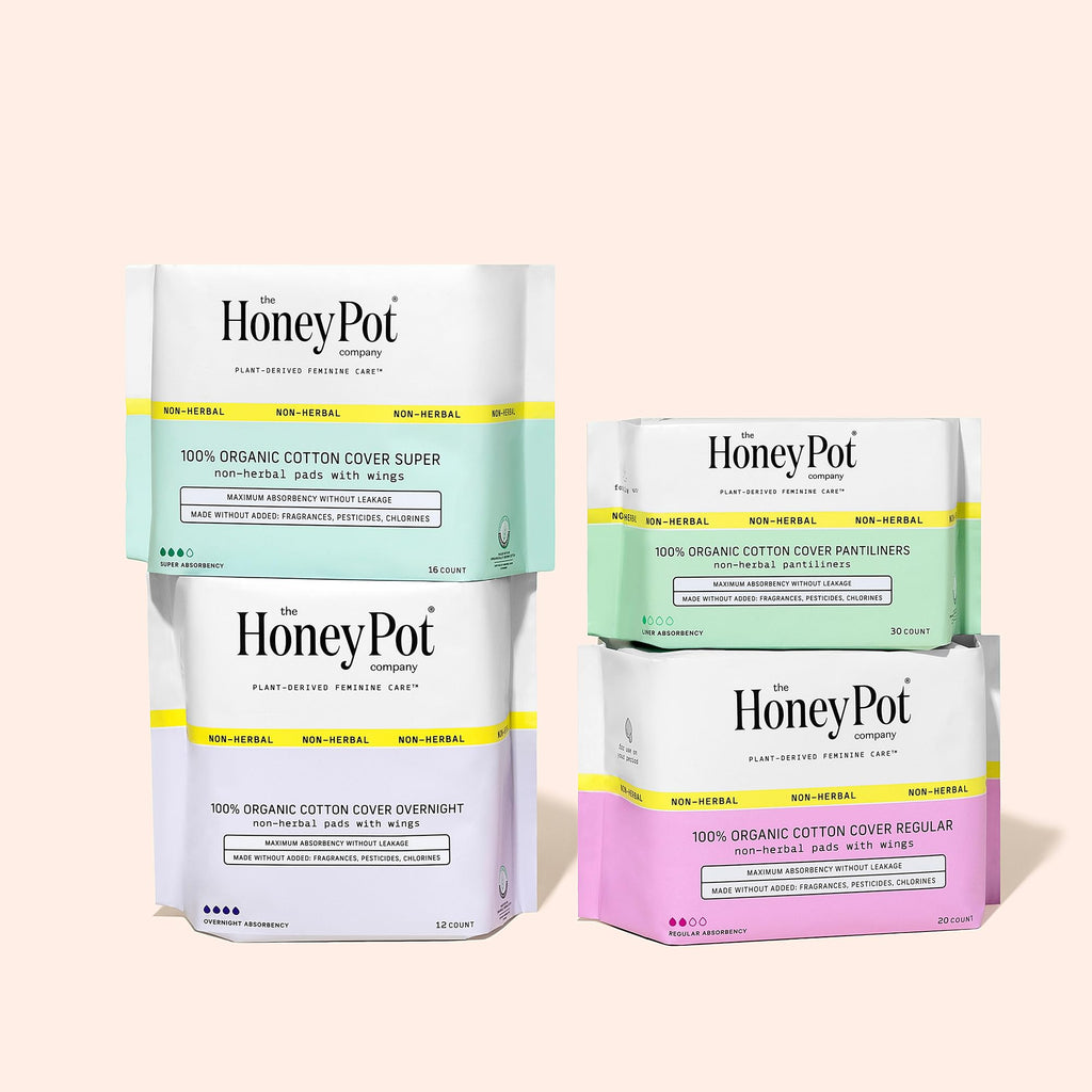 The Honey Pot Company - 48ct - Pads for Women - Non-Herbal Overnight Pads w/Wings - Organic Cotton Cover, & Ultra-Absorbent Pulp