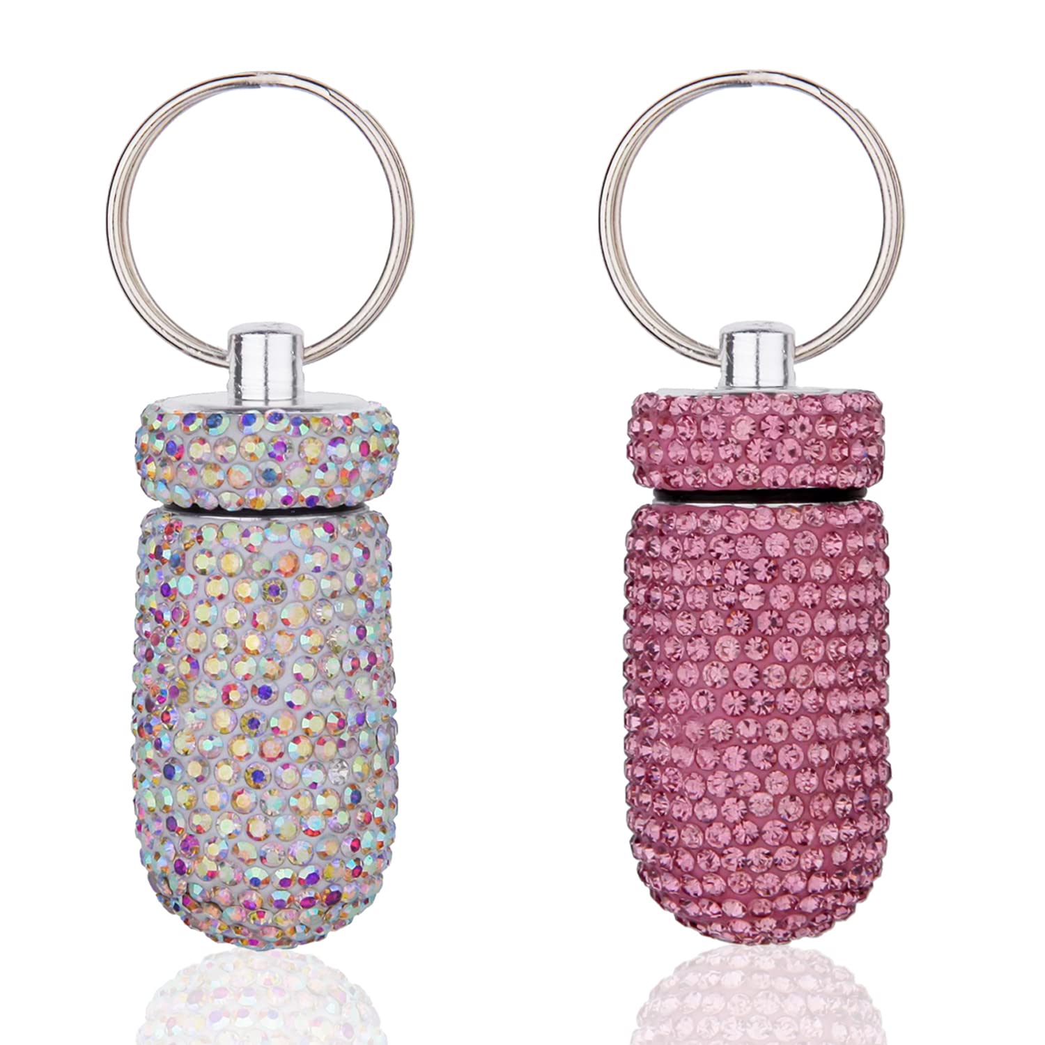 GOUWEIBA 2 Pieces Bling Pill Container Portable Pill Bottle Case Waterproof Travel Medicine Box Crystal Diamond Mini Pill Holder