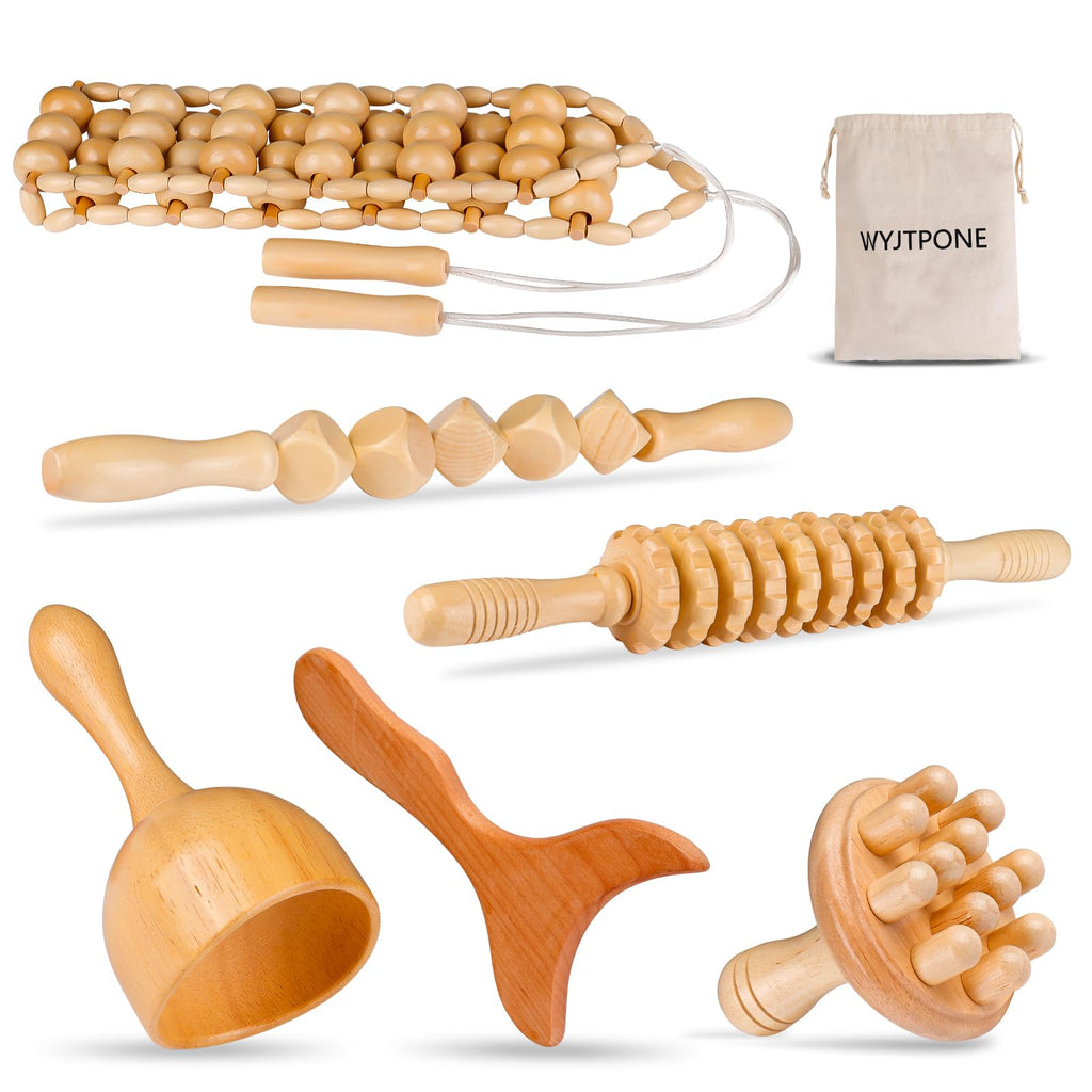 WYJTPONE Wood Therapy Massage Tools 6-in-1 Lymphatic Drainage Massager Maderoterapia Kit,Wooden Massager Body Sculpting Tools,Wo