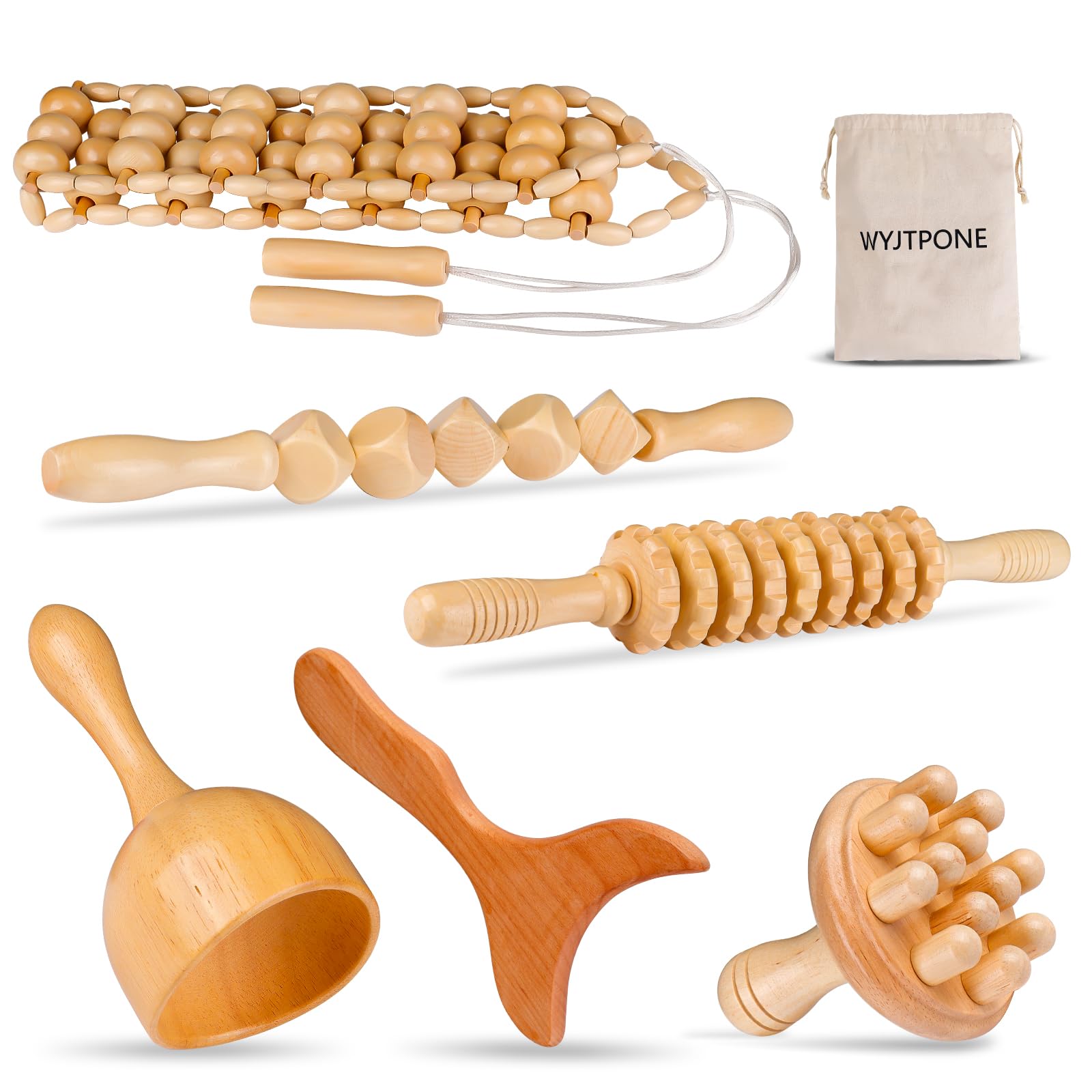 WYJTPONE Wood Therapy Massage Tools 6-in-1 Lymphatic Drainage Massager Maderoterapia Kit,Wooden Massager Body Sculpting Tools,Wo