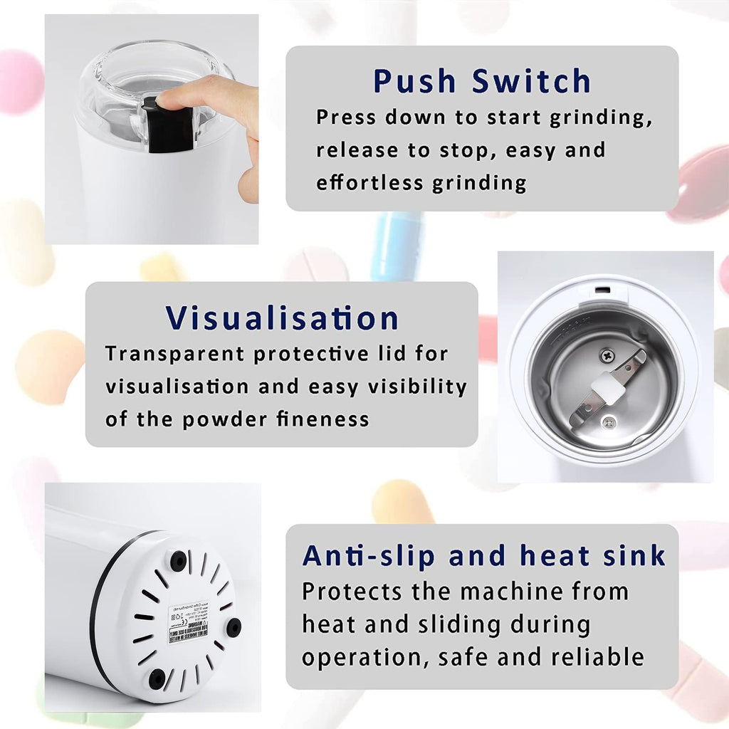 Multifunctional Electric Pill Crusher Grinder- Grind The Medicine and Vitamin or Coffee Beans Tablets of Different Sizes into Fi