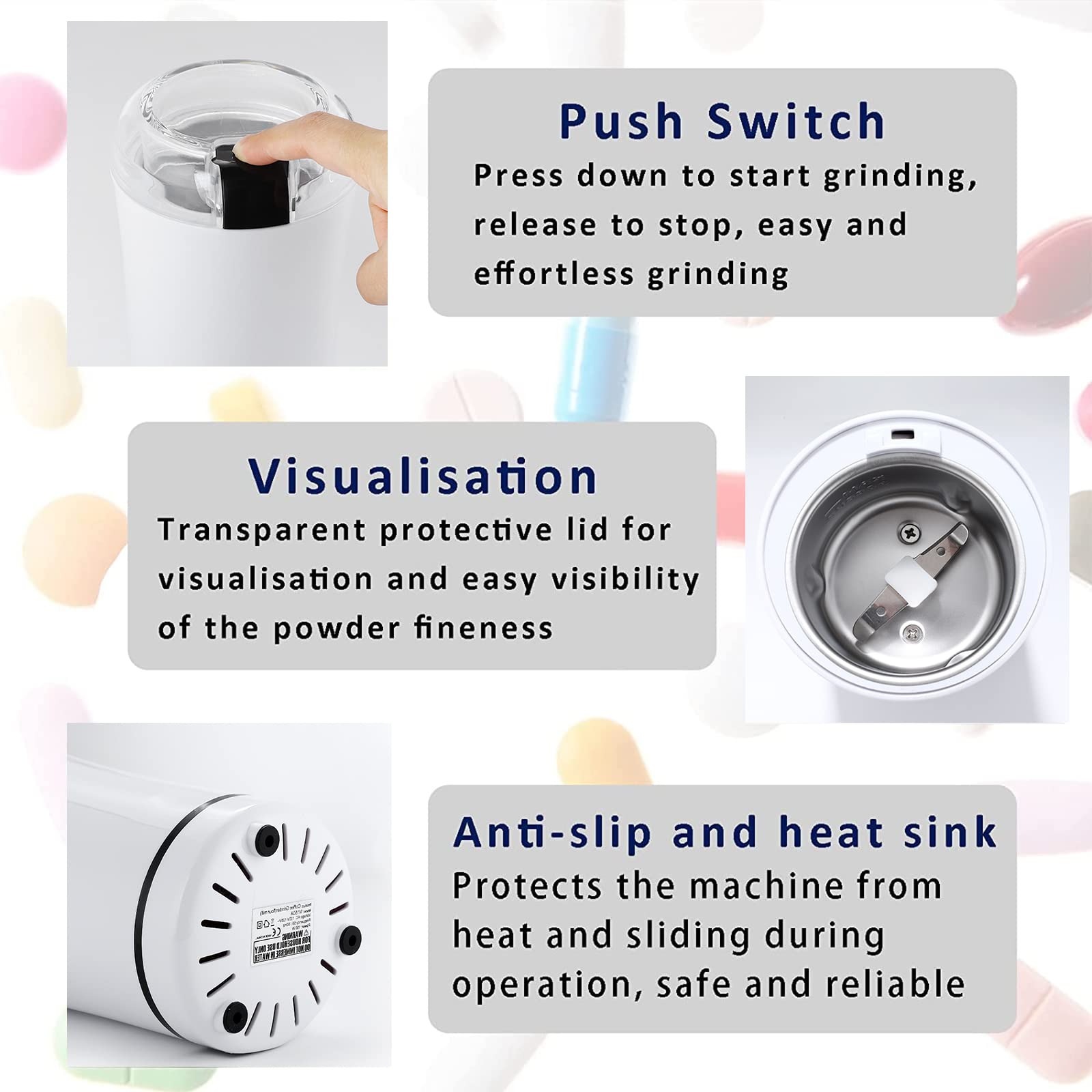 Multifunctional Electric Pill Crusher Grinder- Grind The Medicine and Vitamin or Coffee Beans Tablets of Different Sizes into Fi