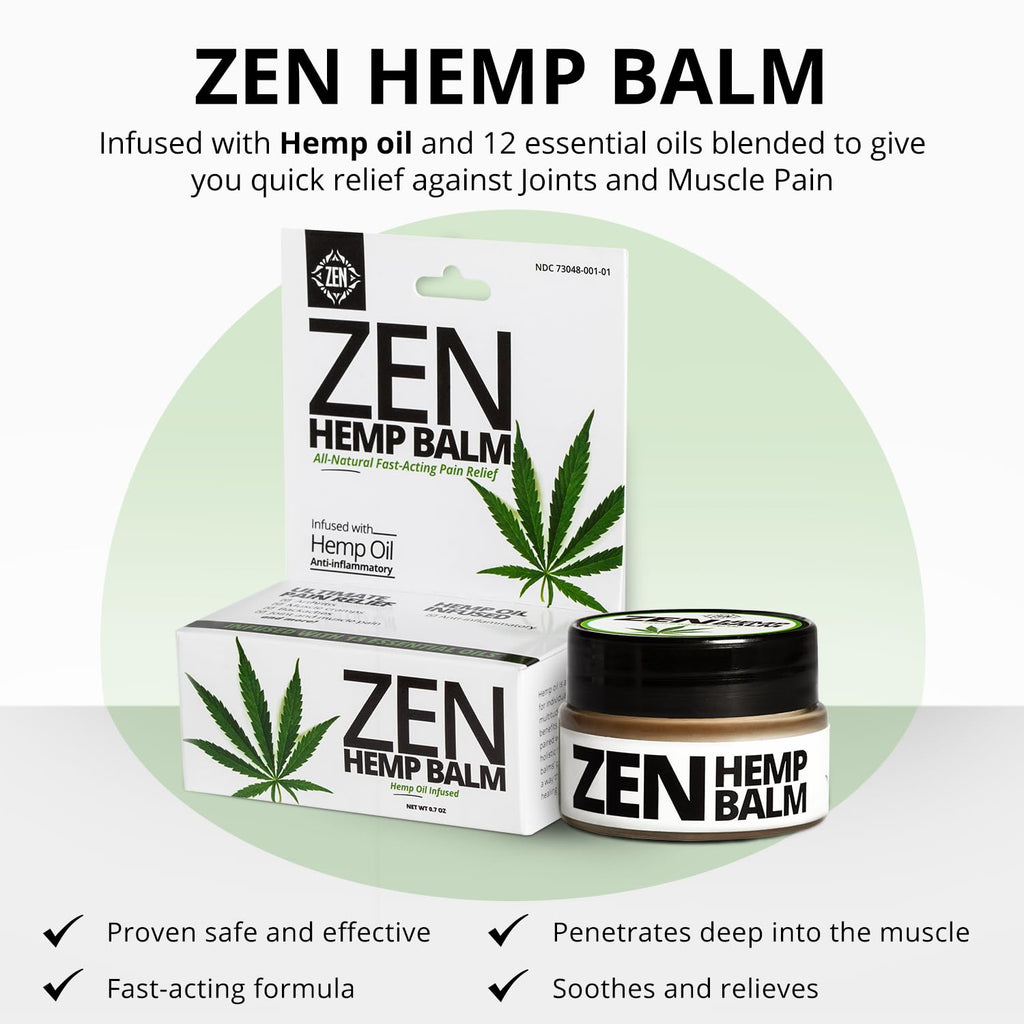 ZEN Hemp Balm for Relief, Hemp Oil Extract for Joints, Back, Neck and Elbows, Hemp Infused Topical Cream (Pack of 72)