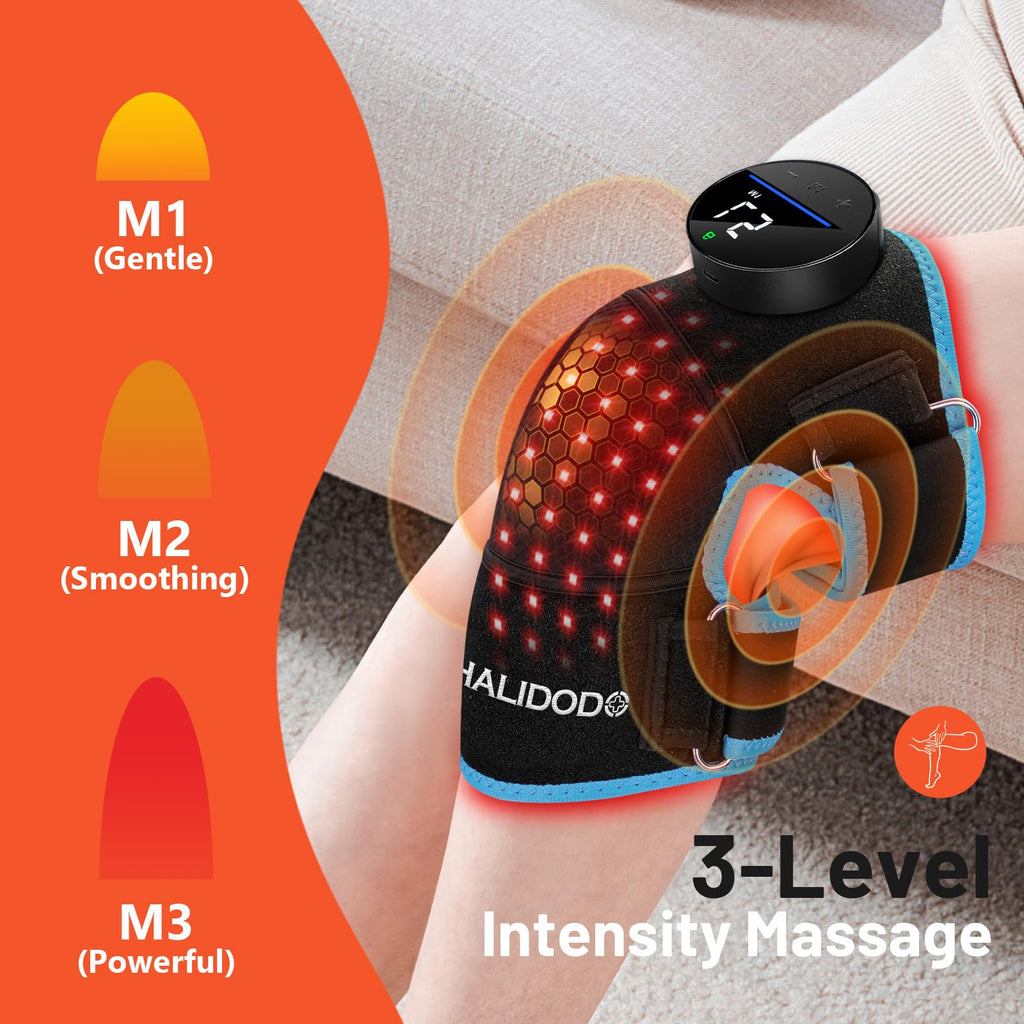 HALIDODO Red Light Therapy & Vibration Massage Knee Brace - Rechargeable Controller, 660nm&850nm Red Light Therapy Heated Device