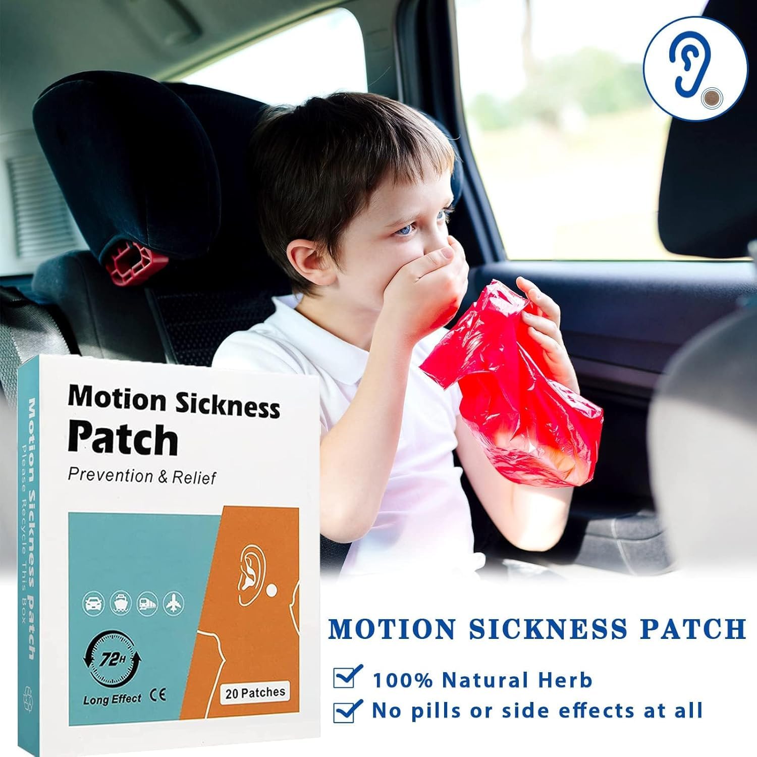 40 Counts Motion Sickness Patches for Car and Boat Rides, Cruise and Airplane Trips - Relieve Dizziness&Vomiting from Seasicknes