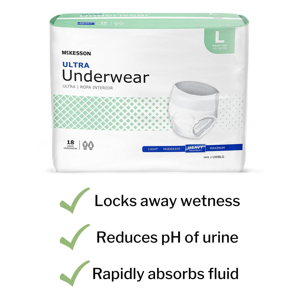 McKesson Ultra Adult Incontinence Underwear, [72 Count], Heavy Absorbency, Large, 44-58 in. Unisex Bladder Leak Protection, Pull