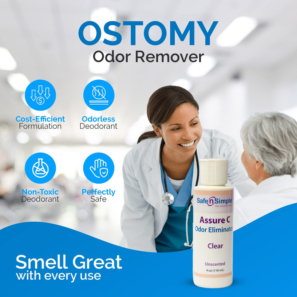 Safe n Simple Assure C - Clear Lubricating Ostomy Pouch Deodorant - Colostomy Bag Odor Eliminator - Colostomy Deodorizer Lubric