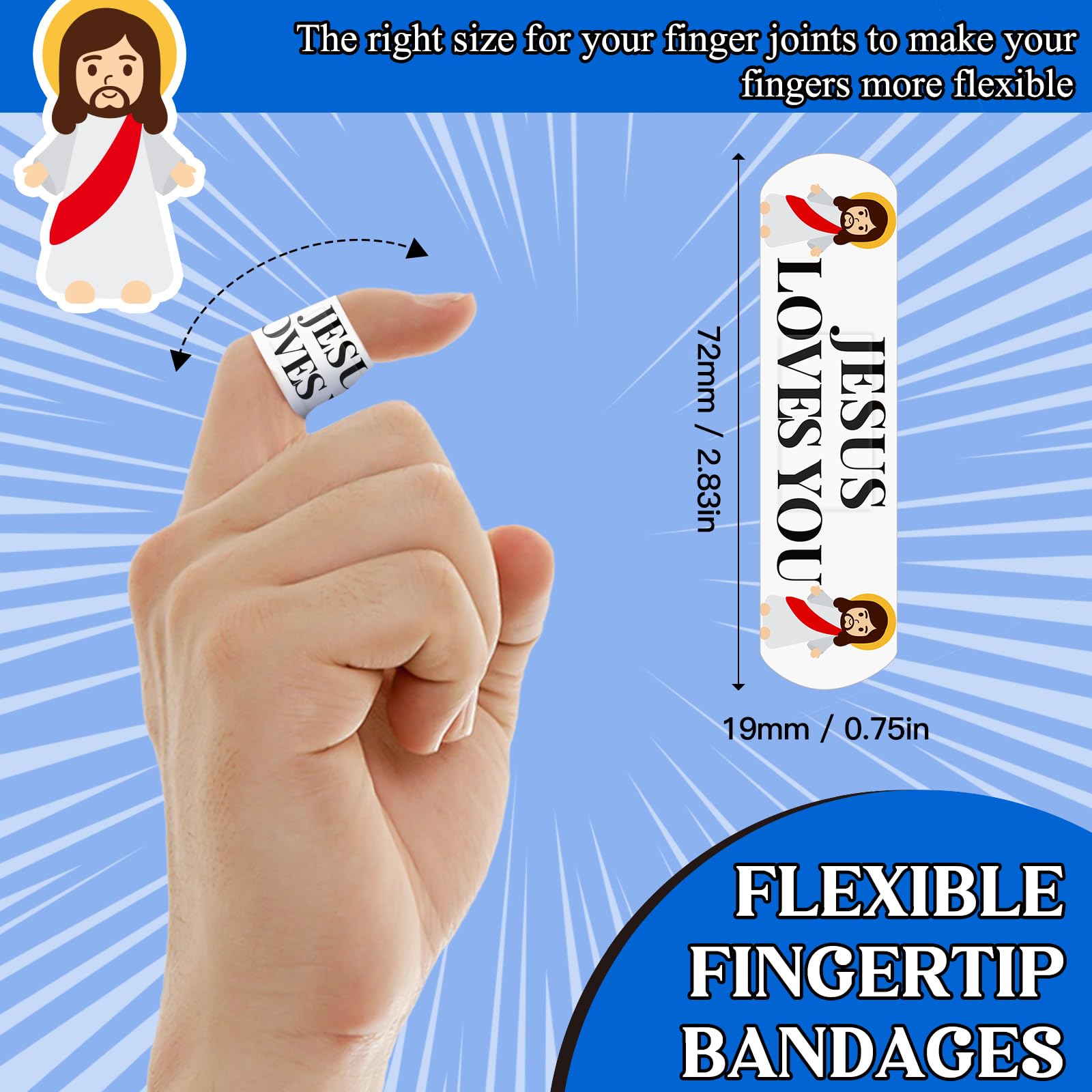 60pcs Jesus Bandages, 2.83x0.75in Jesus Loves You Waterproof PE Adhesive Bandage for Minor Wound Care, Comfortable Hypoallergeni
