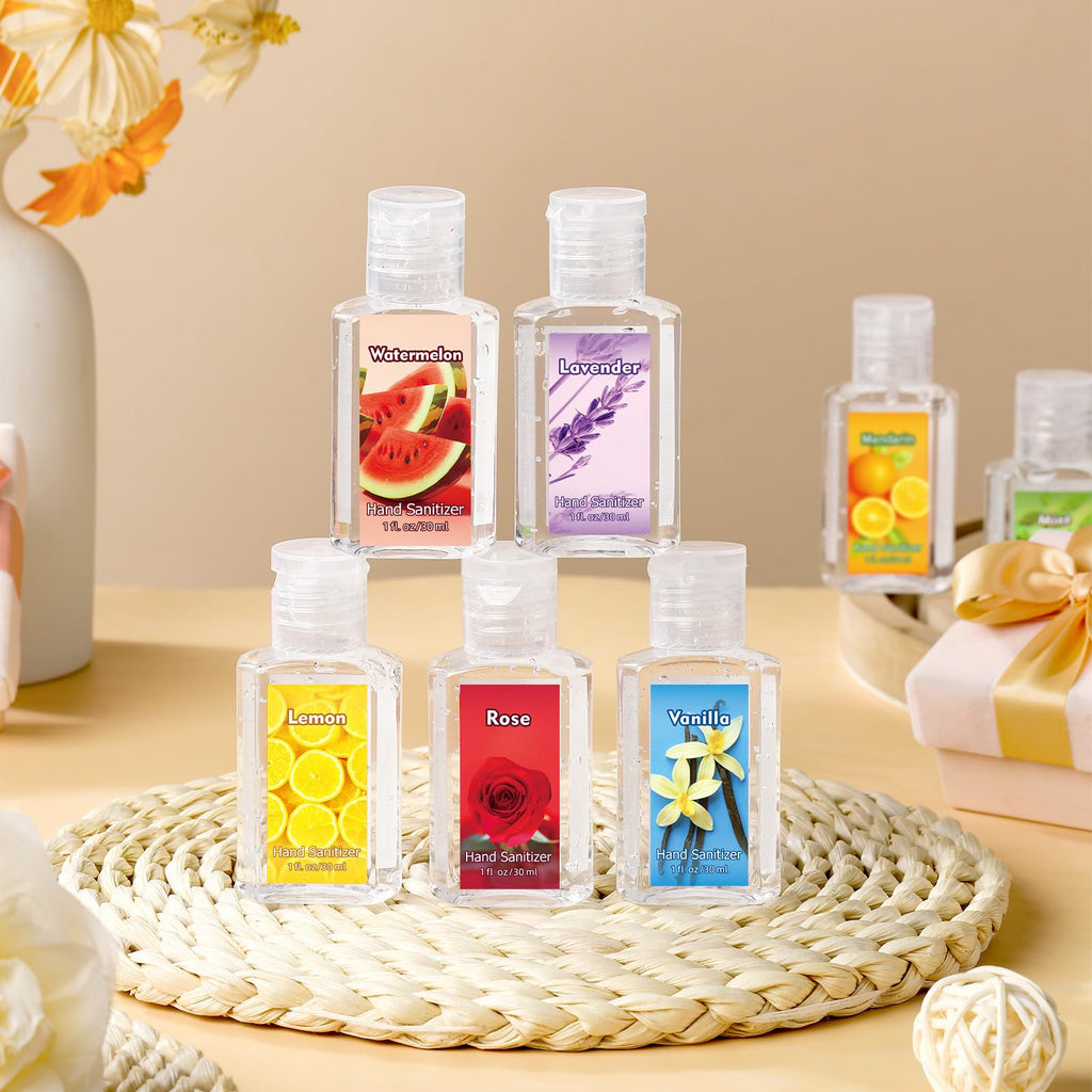Frienda 24 Pcs Mini Hand Sanitizer Bulk Scented Hand Sanitizer Travel Size 1 Fl oz Peach Lavender Vanilla Assorted Scents Saniti