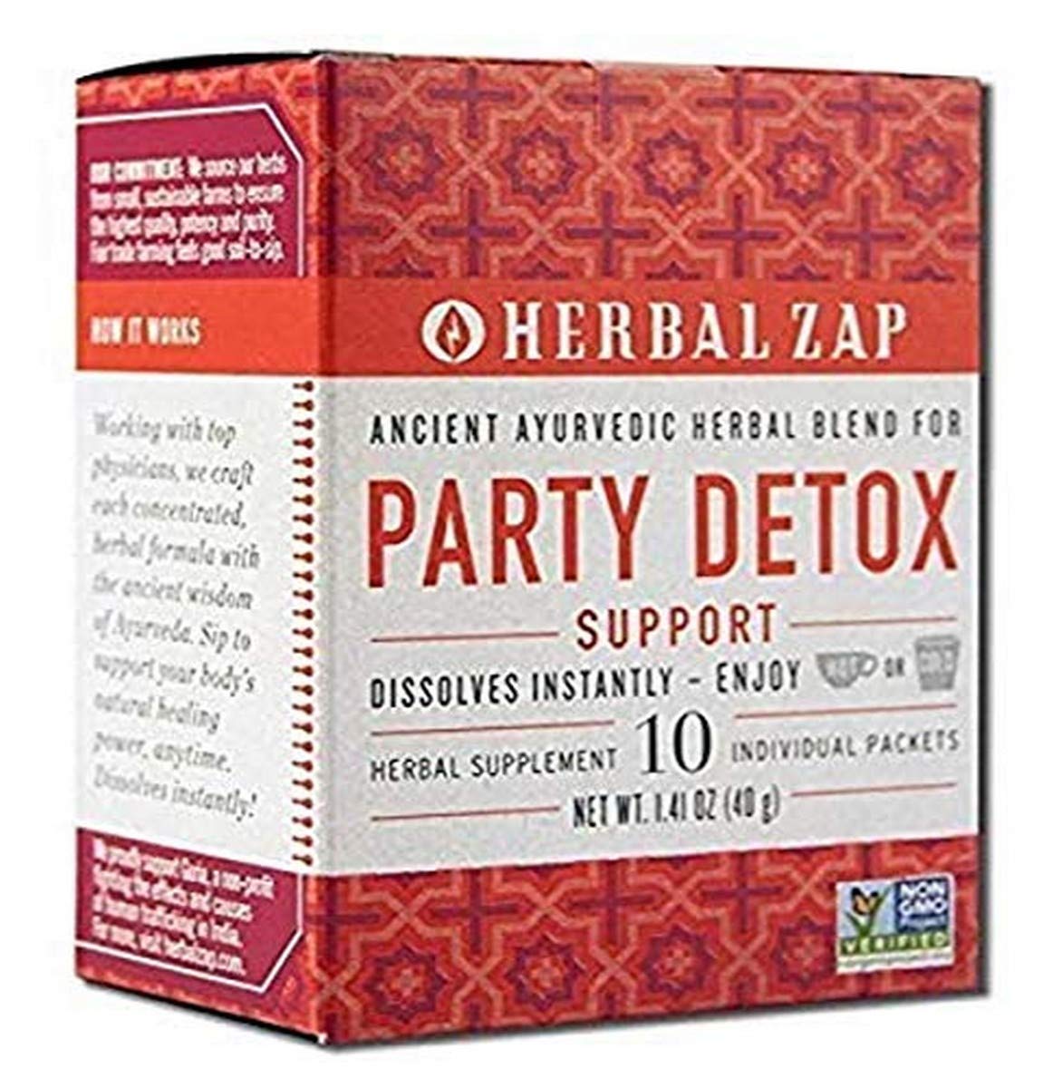 Herbal Zap Party Detox Instantly Dissolving Ayurvedic Herbal Supplement to Soothe, Calm, Restore. 1 Box of 10 Packets