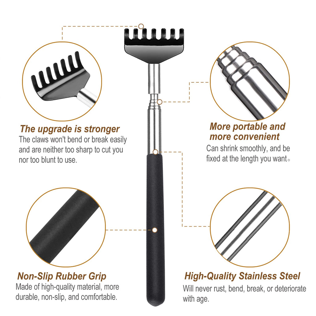 Back Scratcher with Gift Bag - Portable Metal Stainless Steel Telescoping Massage Tool - Gift/Stocking Stuffers for Men Women