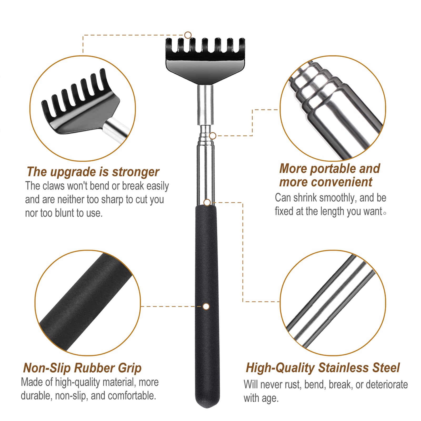 Back Scratcher with Gift Bag - Portable Metal Stainless Steel Telescoping Massage Tool - Gift/Stocking Stuffers for Men Women