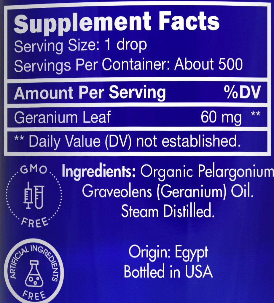 Organic, Geranium Essential Oil, Food Grade, for Skin - 100% Pure, Geranium Oil, by Zongle Therapeutics, 1 OZ