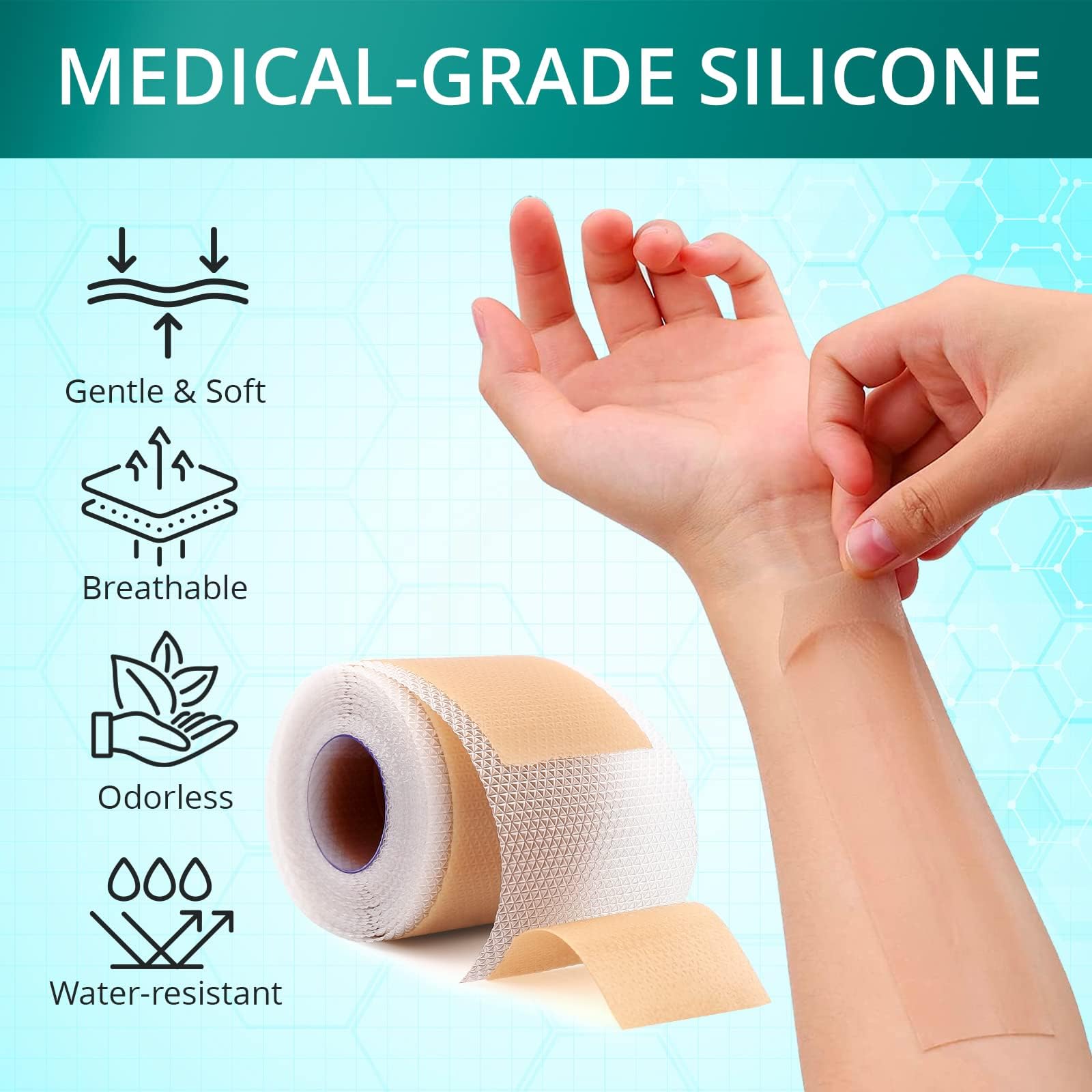 Silicone Scar Sheets,Silicone Scar Tape(1.6''x 60'' Roll-1.5M), Reusable and Effective Scar Removal Sheets, Silicone Scar Remova