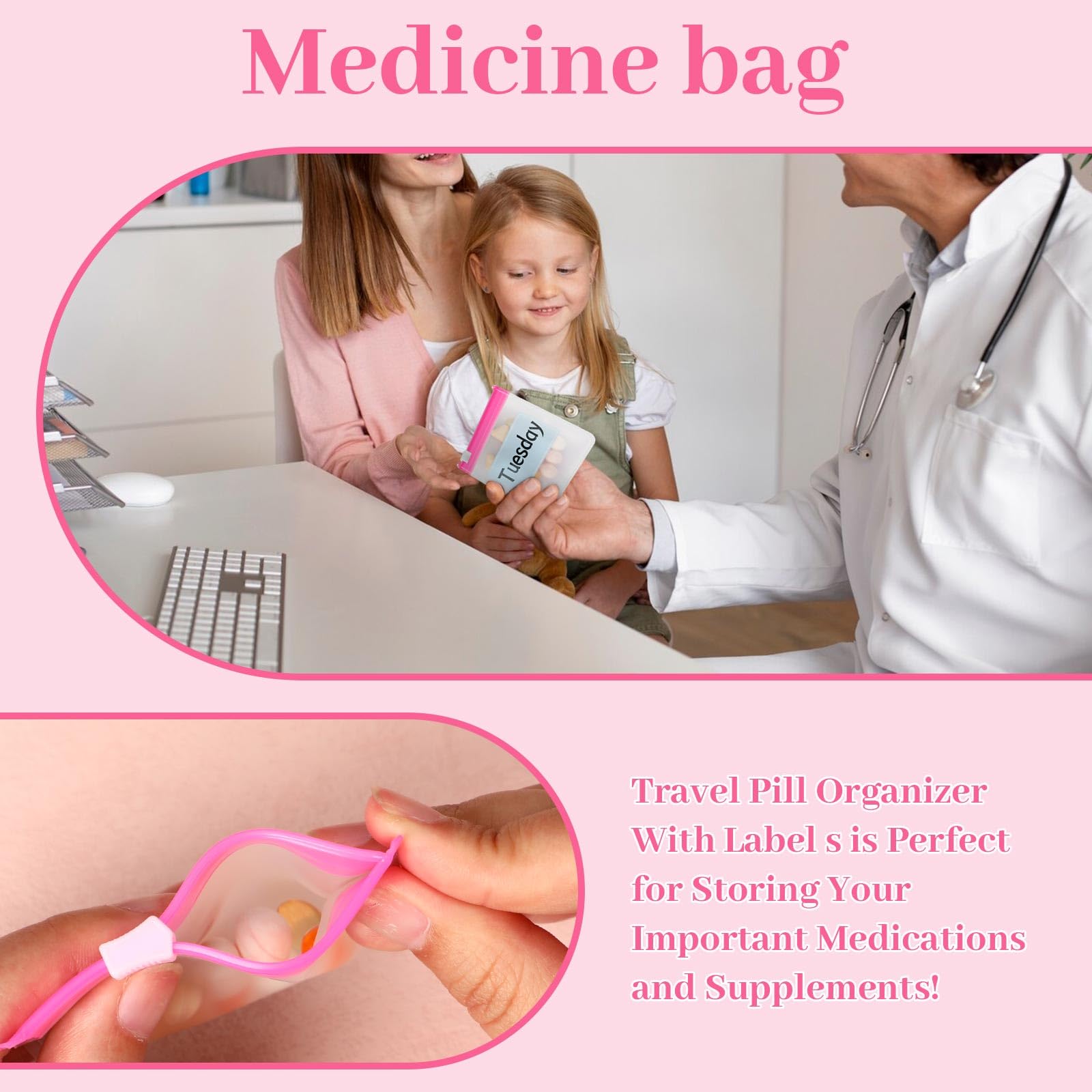 MARFOREVER 39 Pcs Pill Pouch Bags Pill Organizer, Reusable Pill Case Small Medicine Bag Tavel Pill Pouches, 28 Pcs Pink Plastic