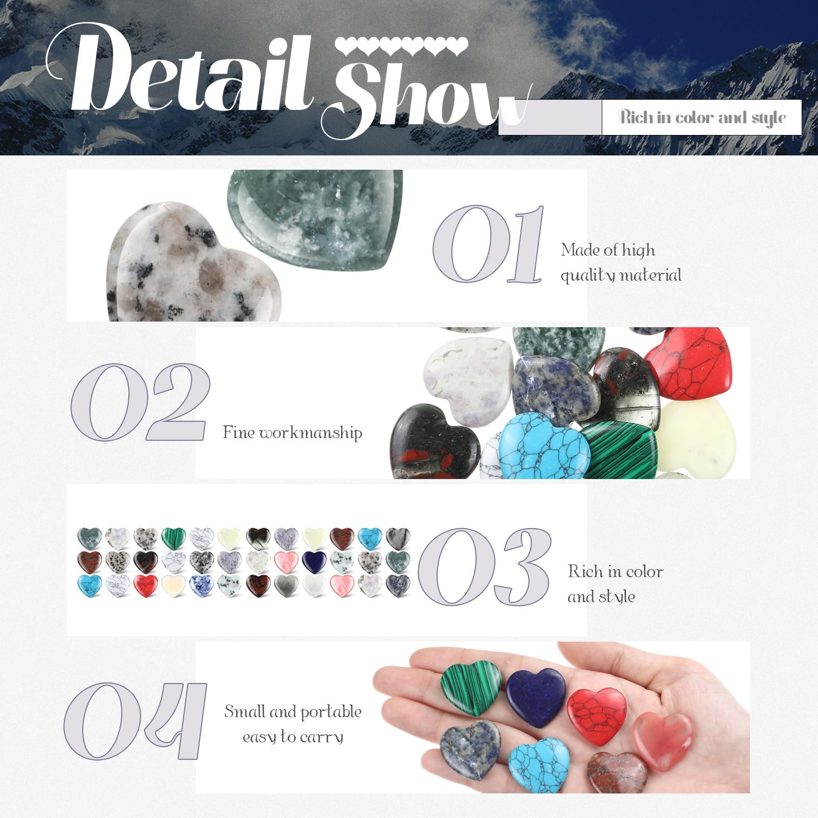 Nuenen 40 Pcs 1 Inch Heart Stone Bulk Valentines Gifts Heart Shaped Rock Worry Stone Tiny Trinkets Healing Crystal Gemstone Love