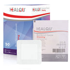 HEALQU Bordered Gauze Island Dressing - 50 Count, 2 x 2 Sterile Individually Wrapped Gauze Pads with Water-Resistant, Non-Woven 