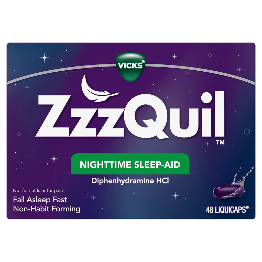 ZzzQuil, Nighttime Sleep Aid LiquiCaps, 25 mg Diphenhydramine HCl, No.1 Sleep-Aid Brand, Non-Habit Forming, Fall Asleep Fast, 48