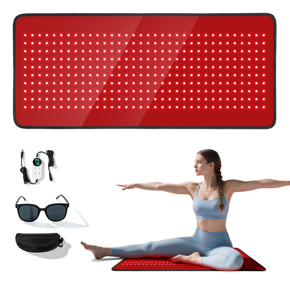Red Light Therapy Mat for Full Body, Foldable 340 LEDs Near Infrared Light Therapy Pad, 660nm& 850nm 2in1 LEDs Light Blanket, Hi