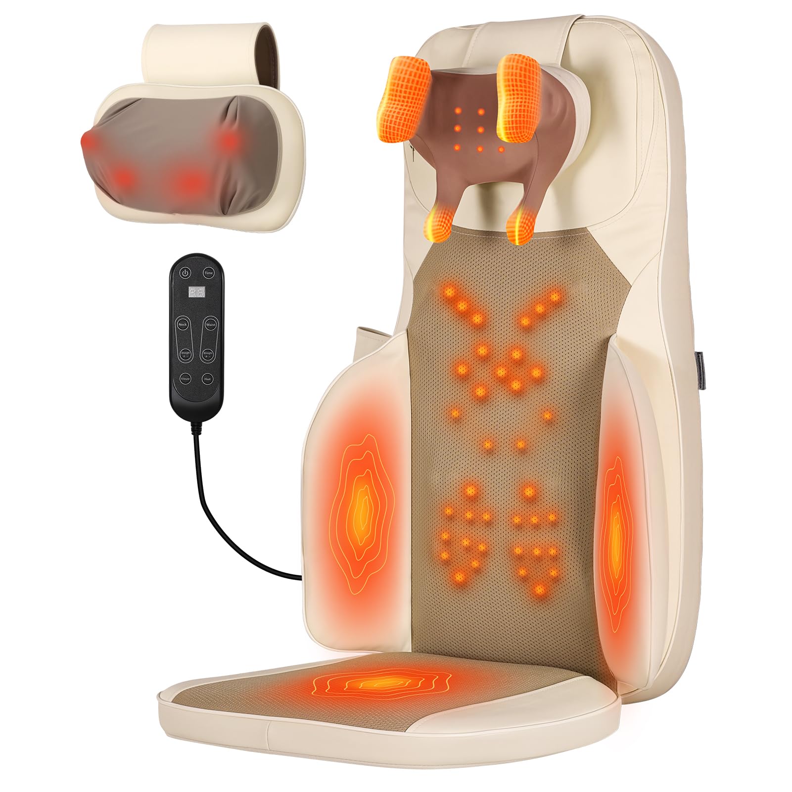 Eagye Shiatsu Neck and Back Massager with Heat - 3D Kneading & Vibration Full-Back Massage Cushion to Ease Muscle Stiffness, Adj